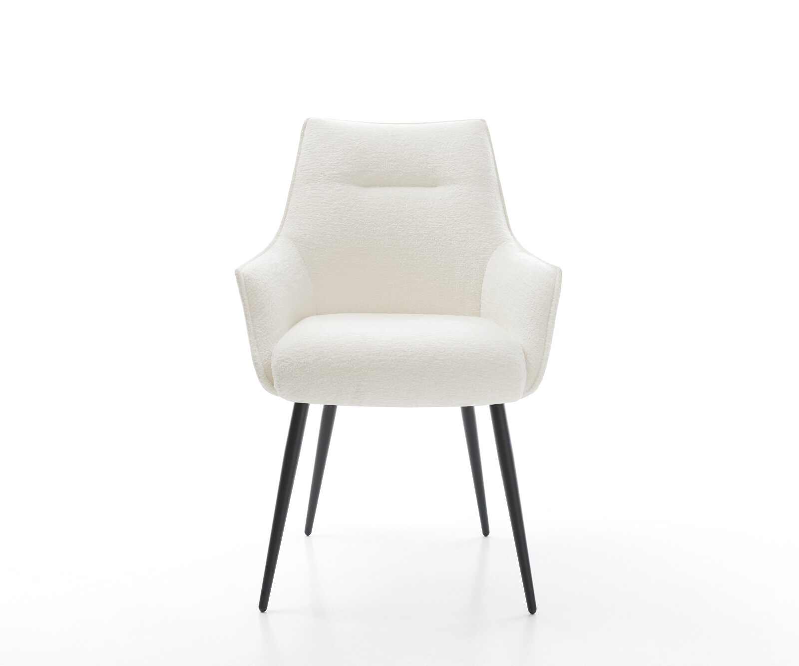 Трапезен стол Alja-Flex с подлакътници Bouclé Soft Beige 4-основа конусовидна Черно ядро с джобни пружини 2