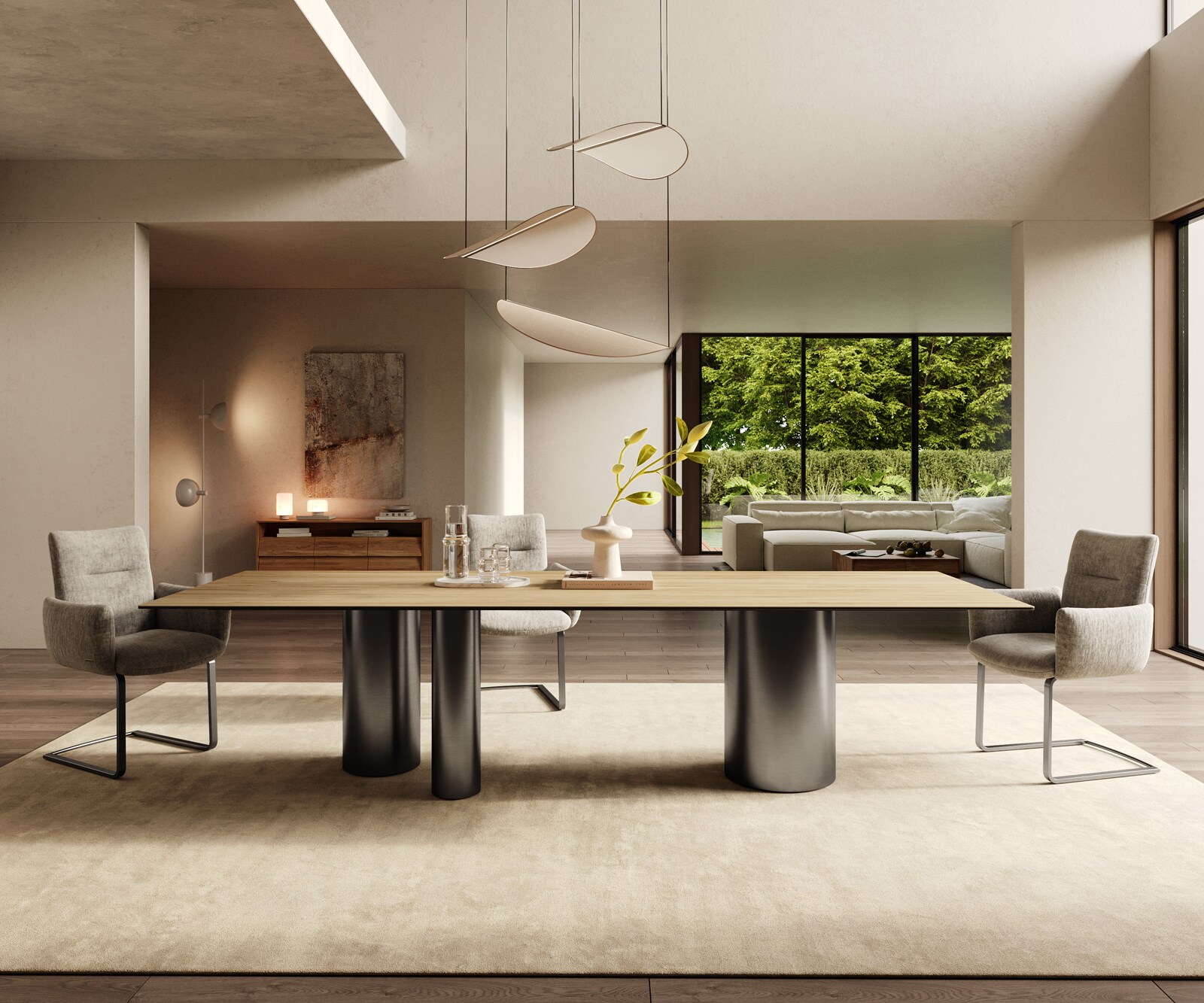Трапезна маса Edge 300x100, керамика Laminam „®“, „Sabbia“ в цвят на дъб, „Troa“ от неръждаема стомана, графит 2