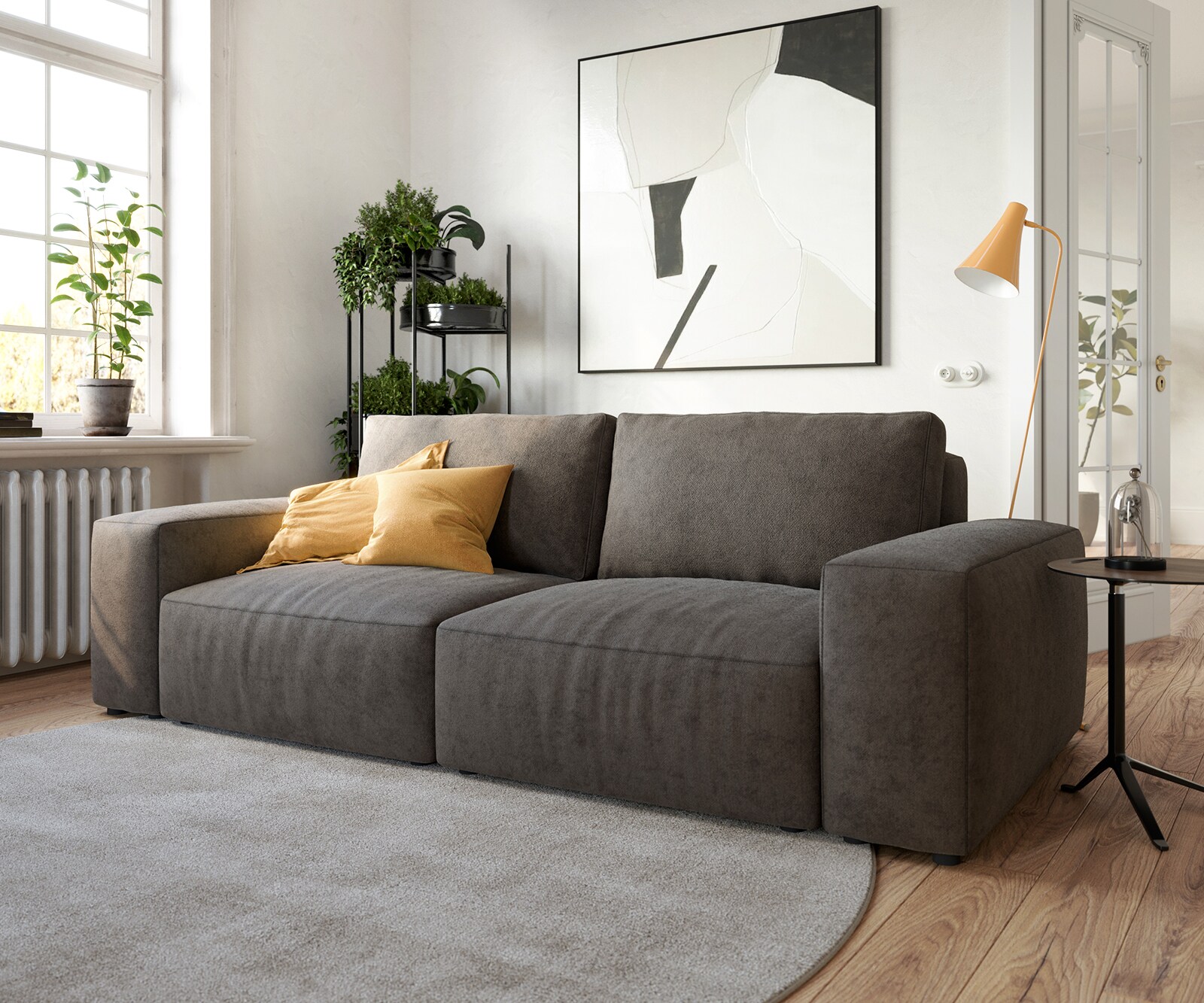 Голям диван Lanzo L 230x95 см, Дамаска Микрофибър, Каки-Кафяв 