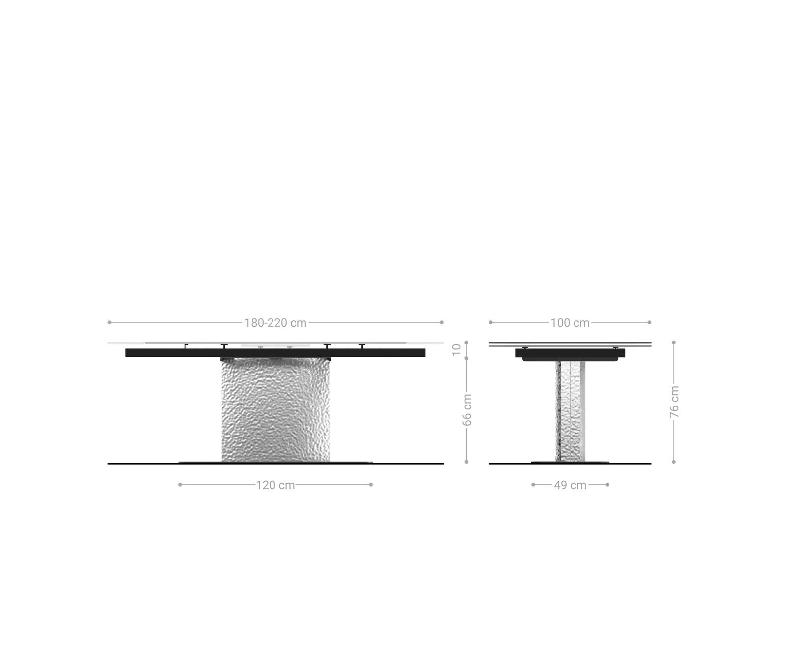 Маса 180-220x100 РелефноСтъкло ОпушеноЧерен 3D-Design Wave Неръждаема стомана разтегателна Edge 6