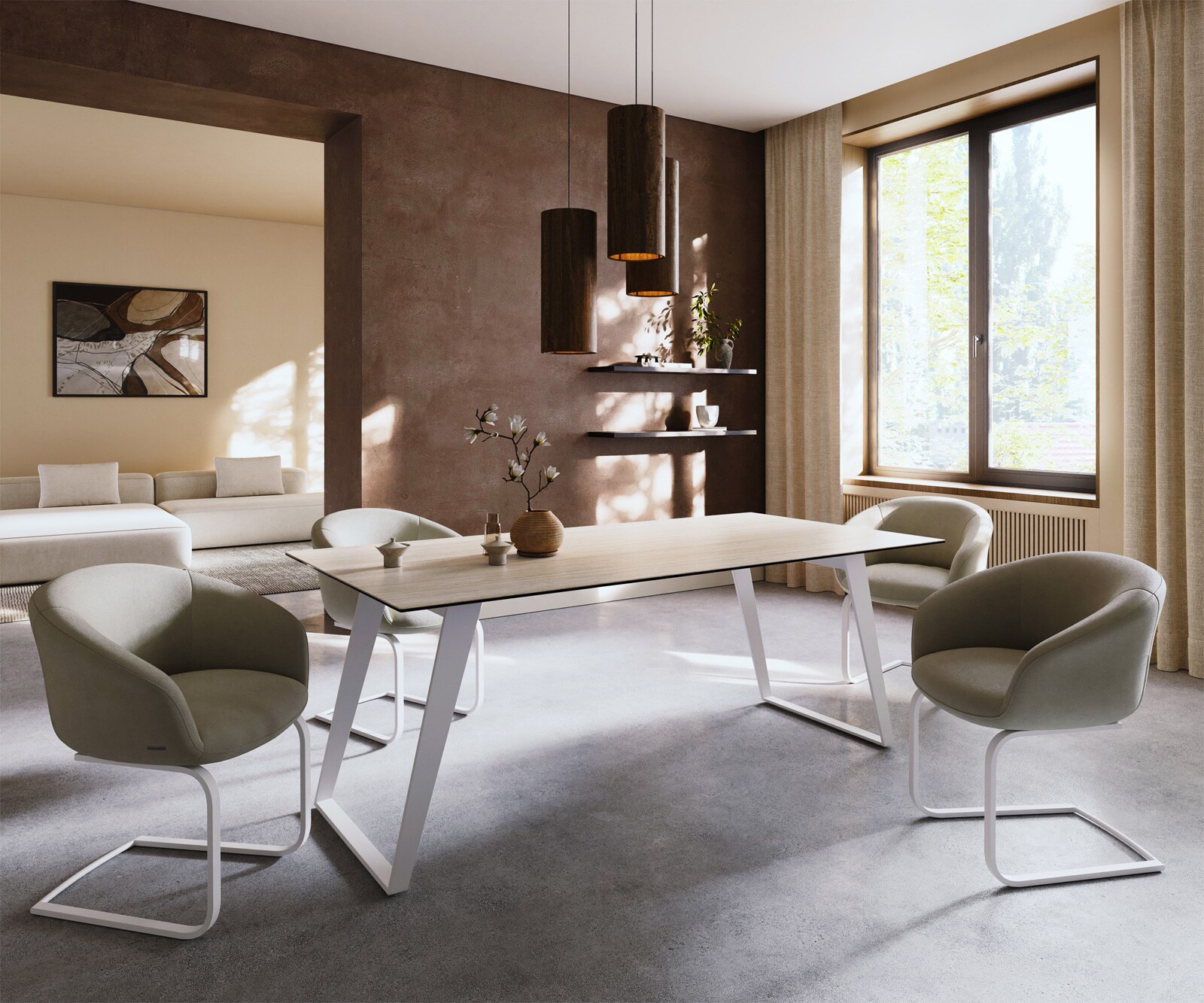 Трапезна маса Edge 200x100, керамика Laminam „®“, Travertino Bianco, кремаво-бяла, метал, наклонена, бяла 6