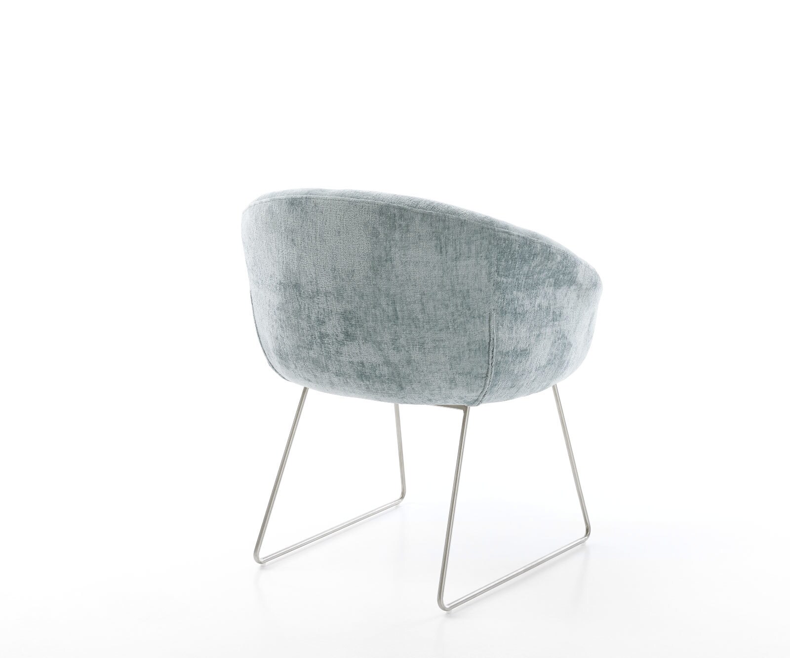 Трапезен стол с подлакътници Шенил Пастелено син Извити крака Неръждаема стомана Покет пружина Vinka-Flex 5