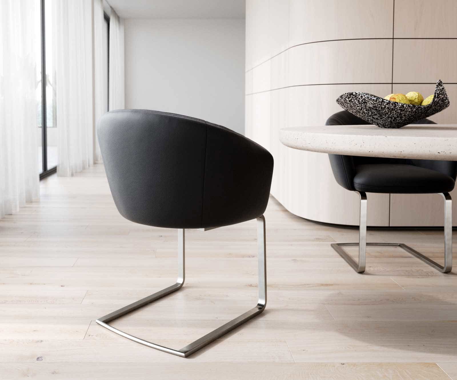 Люлеещ стол с подлакътници Естествена кожа Черен Конзолен крак плосък Неръждаема стомана Покет пружина Caja-Flex 4 Люлеещ стол с подлакътници Естествена кожа Черен Конзолен крак плосък Неръждаема стомана Покет пружина Caja-Flex 4