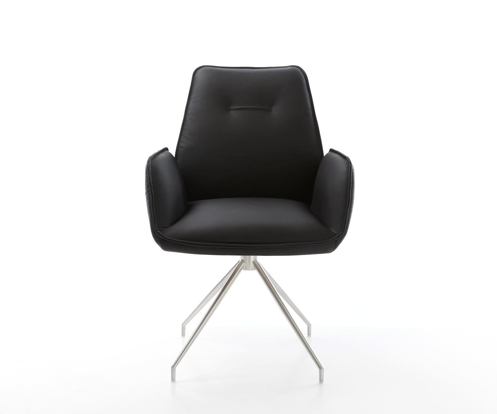 Врътящ се стол Естествена кожа Черен Конус крак кръгъл Неръждаема стомана 180° въртящ се Zoa-Flex 2