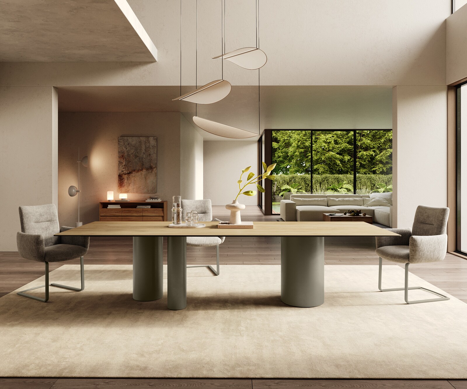 Трапезна маса Edge 300x100, керамика Laminam „®“, цвят „Sabbia“ (дъбов), Troa, метал, ефект „Титан“ 2