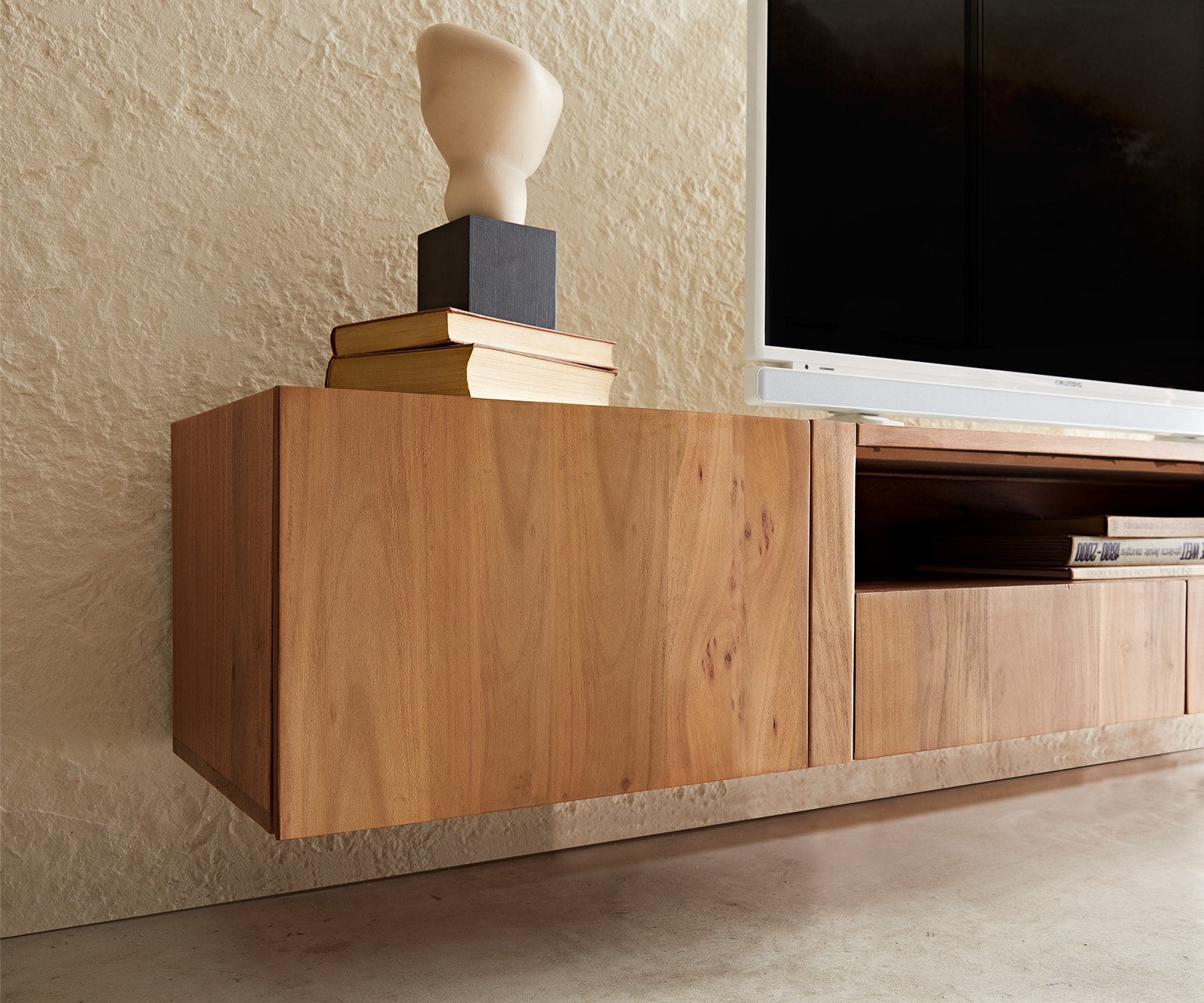 ТВ шкаф 220 cm Акация Натурал 2 Врати 2 Чекмеджета Мрамор висящ Secara 3 ТВ шкаф 220 cm Акация Натурал 2 Врати 2 Чекмеджета Мрамор висящ Secara 3