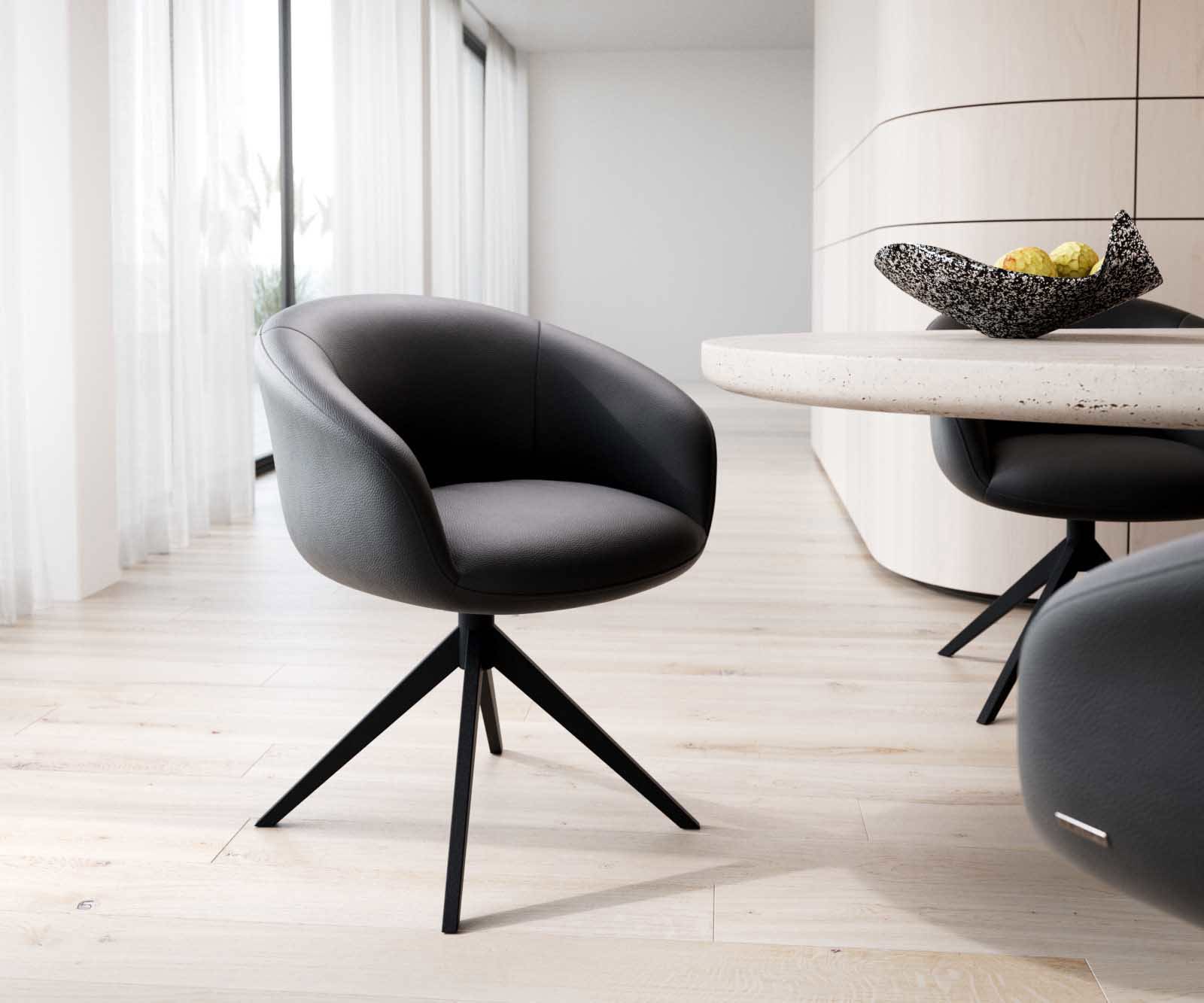 Врътящ се стол с подлакътници Естествена кожа Черен Конус крак плосък Черен 360° въртящ се Покет пружина Vinka-Flex Врътящ се стол с подлакътници Естествена кожа Черен Конус крак плосък Черен 360° въртящ се Покет пружина Vinka-Flex