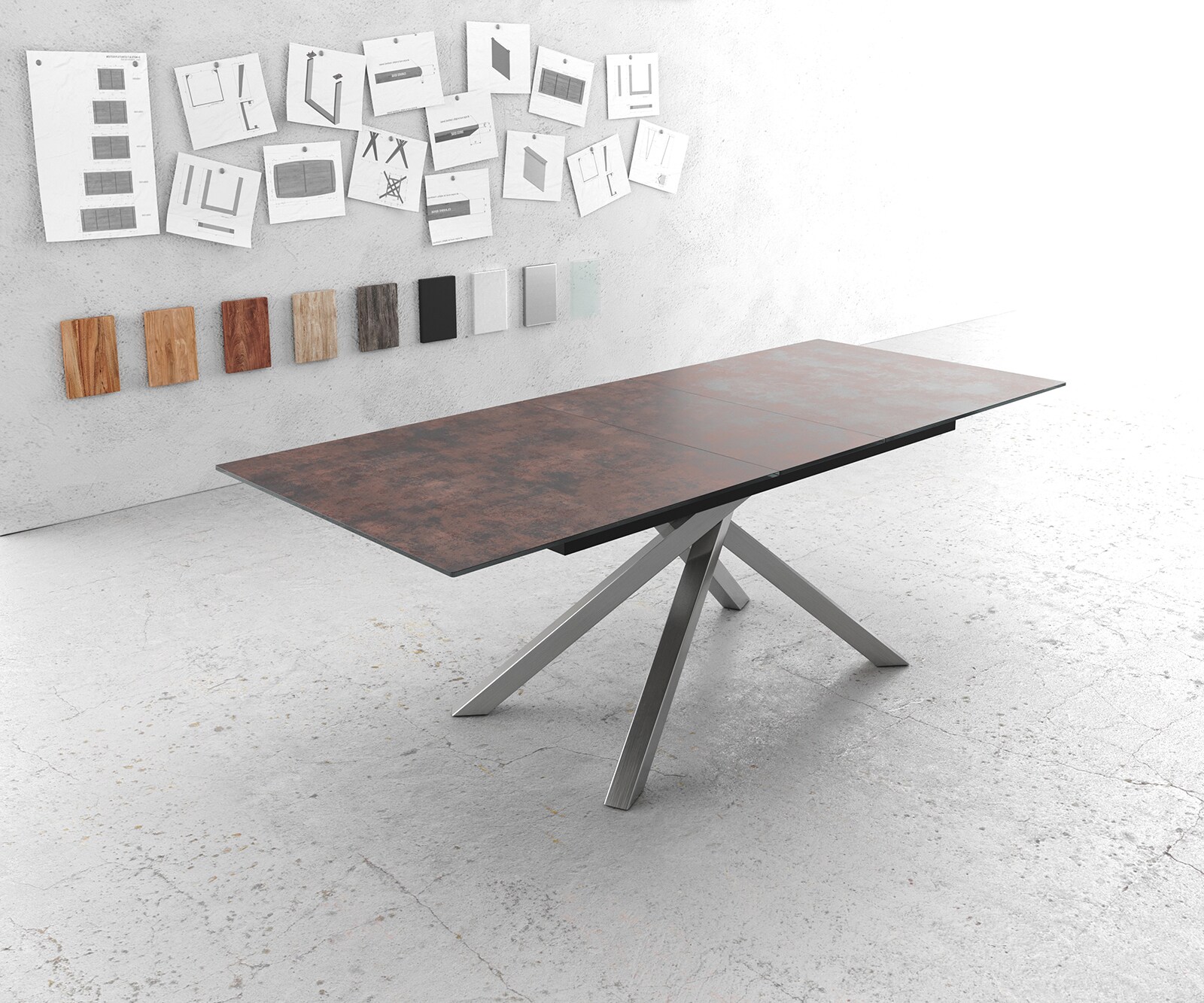 Маса 180/220x90cm Стъкло Antique-Кафяв КръстРамка Правоъгълник Неръждаема стомана разтегателна Edge Маса 180/220x90cm Стъкло Antique-Кафяв КръстРамка Правоъгълник Неръждаема стомана разтегателна Edge