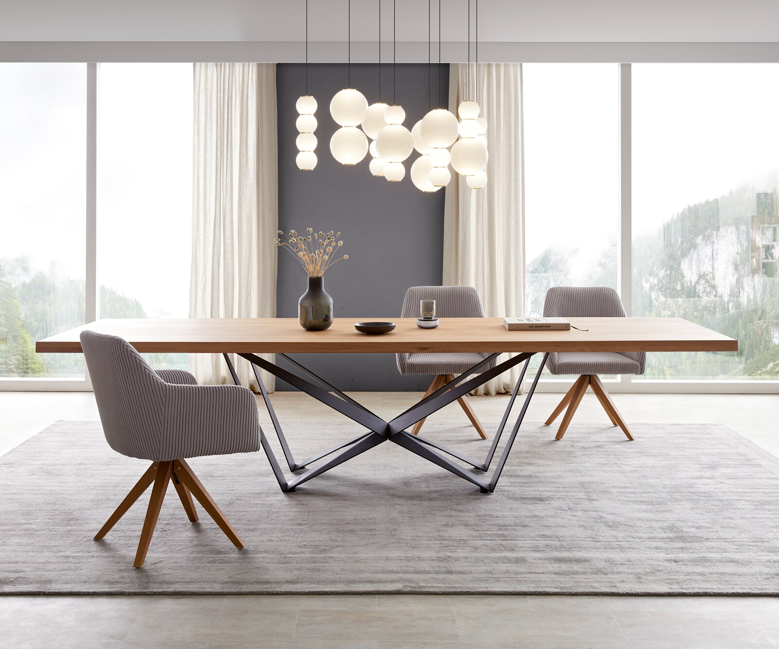 Маса 300x100 Дъб Натурал Spider плоска стомана Черен Edge