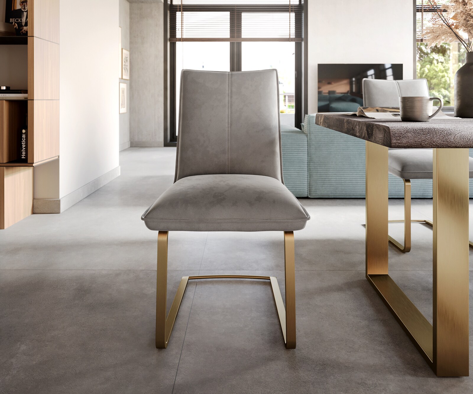 Люлеещ стол Кадифе Сив Конзолен крак плосък Злато  Покет пружина Lelio-Flex 2