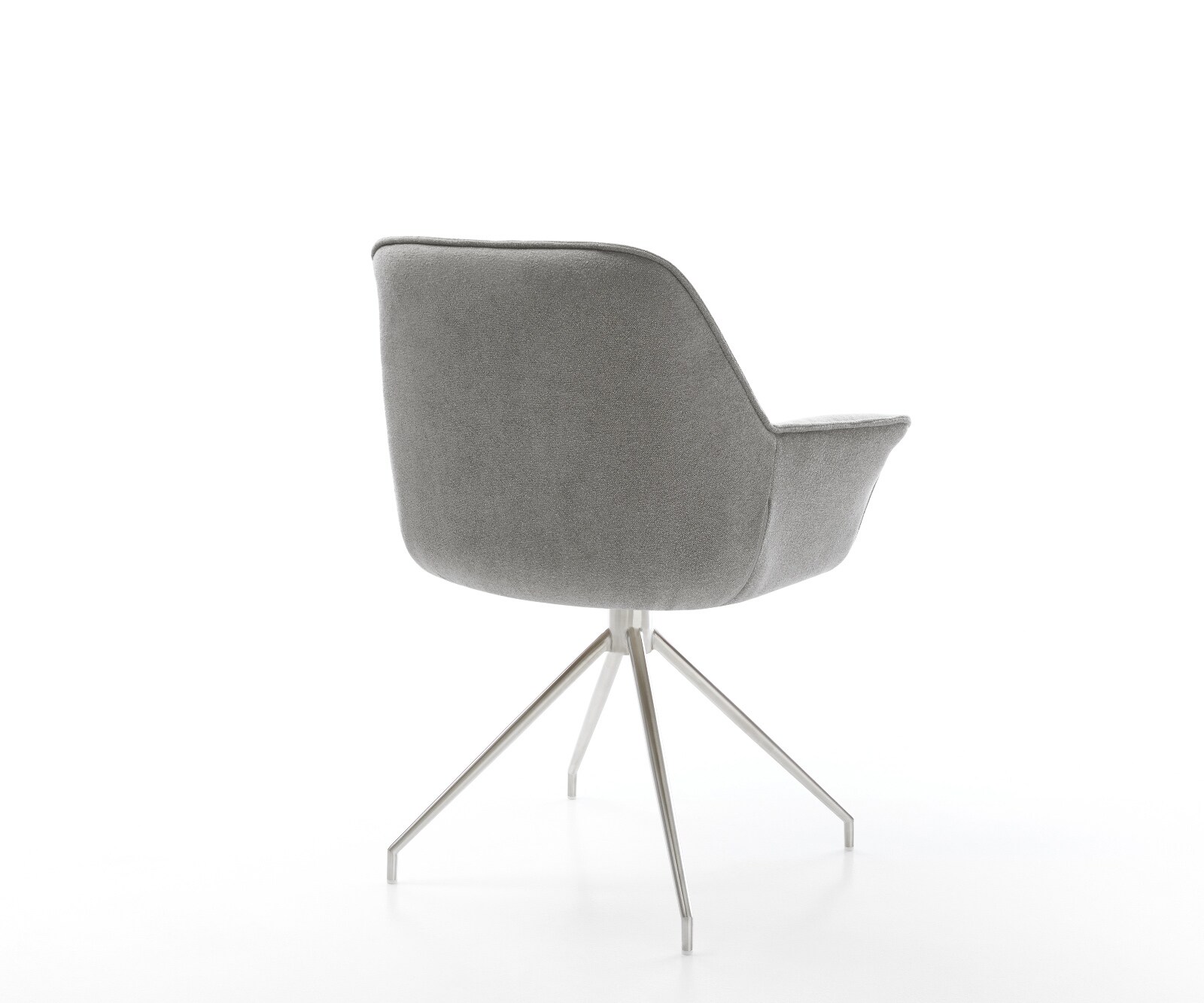 Трапезен стол Keila-Flex с подлакътници от текстуриран плат в меко сиво Кръстосана рамка от конусовидна неръждаема стомана 4