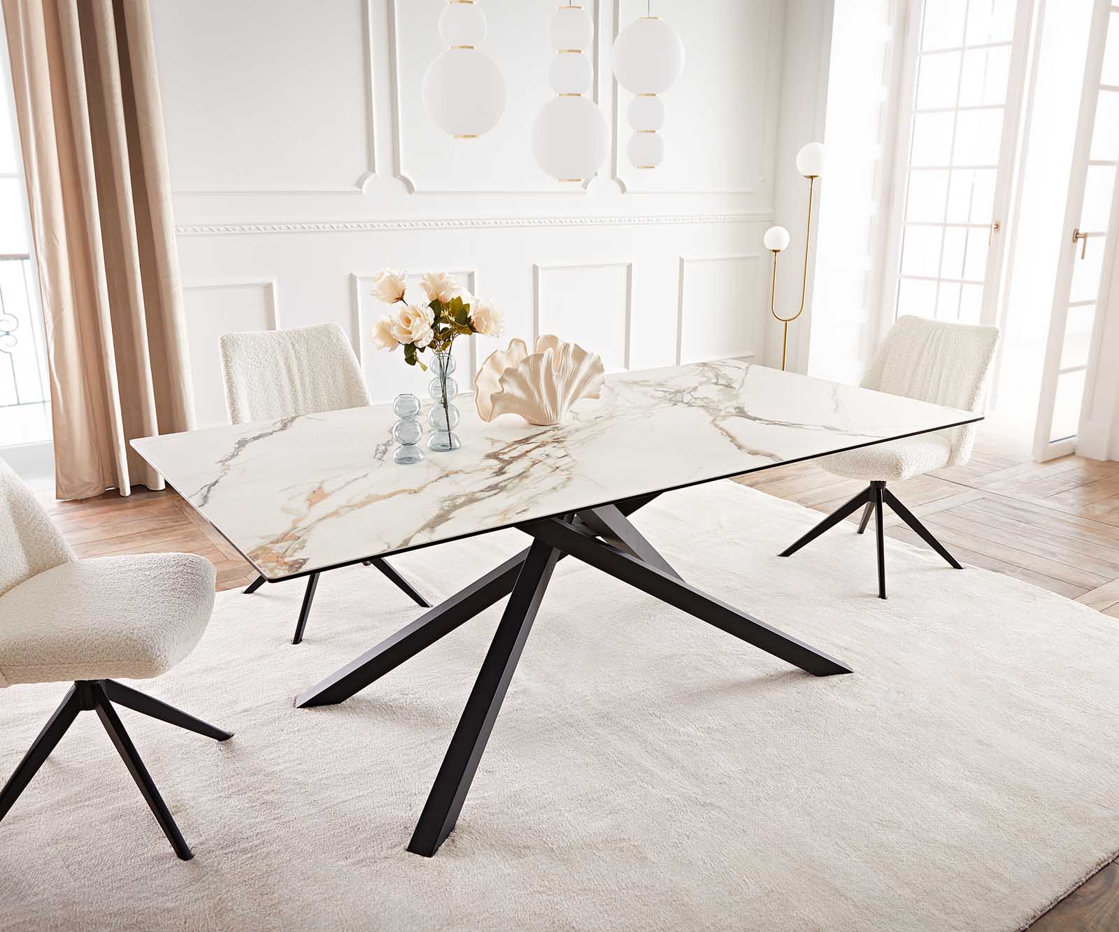 Маса 200x100 Keramik Calacatta Luxe Бял-Злато-Сив КръстРамка Правоъгълник Черен Edge 1