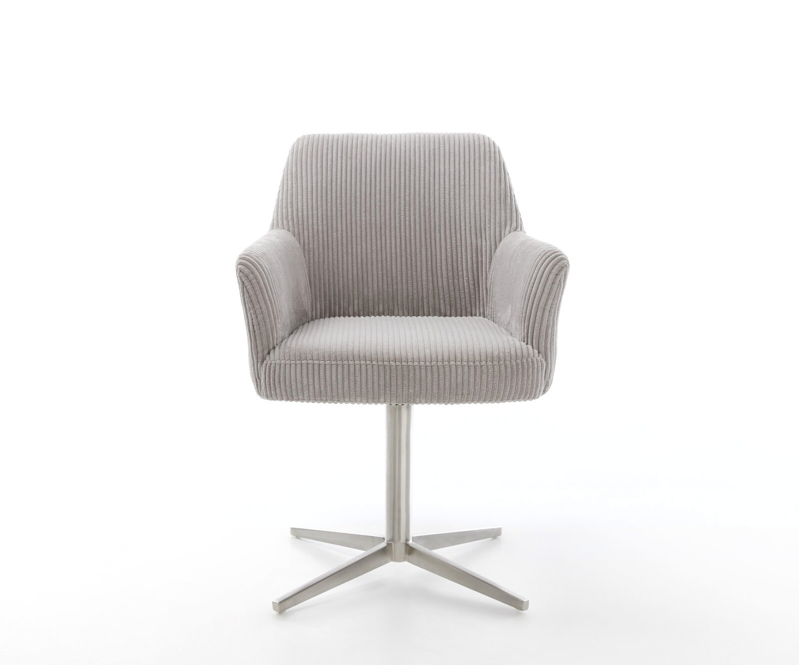 Врътящ се стол с подлакътници Корд СребристСив Офис основа Неръждаема стомана 360° въртящ се Покет пружина Xana-Flex 2