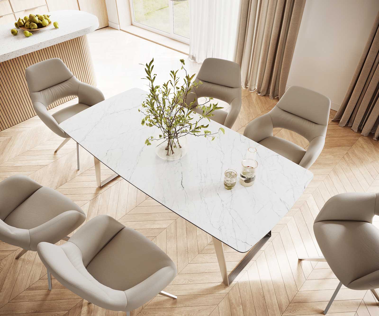 Маса Bootsform 200x100 Keramik Laminam® Statuarietto Бял Неръждаема стомана под ъгъл Edge 3
