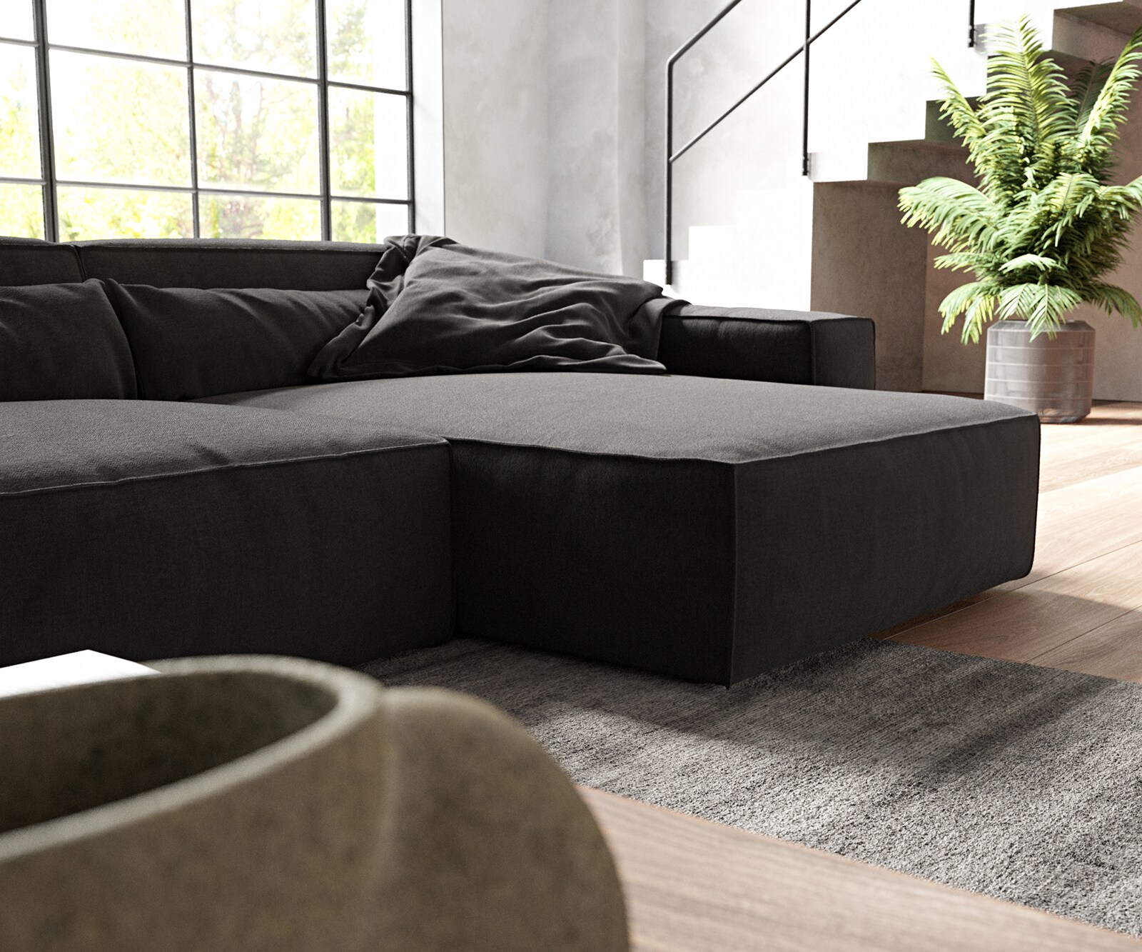Ъглов диван XL 370x170 cm Микрофибър Черен Варианти лежанка Sirpio 5