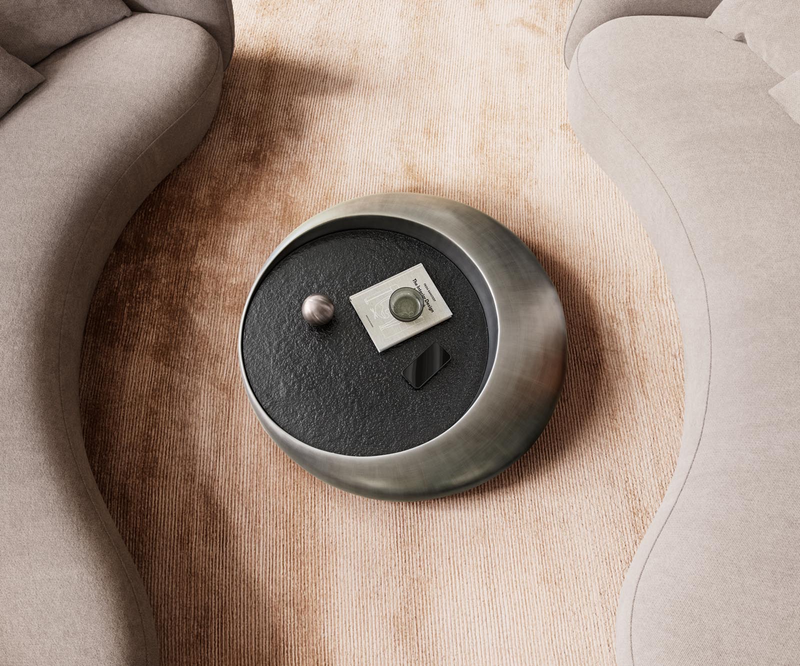 Масичка за кафе Blaise 100x100 cm сребрист металик със сиво релефно стъкло 4