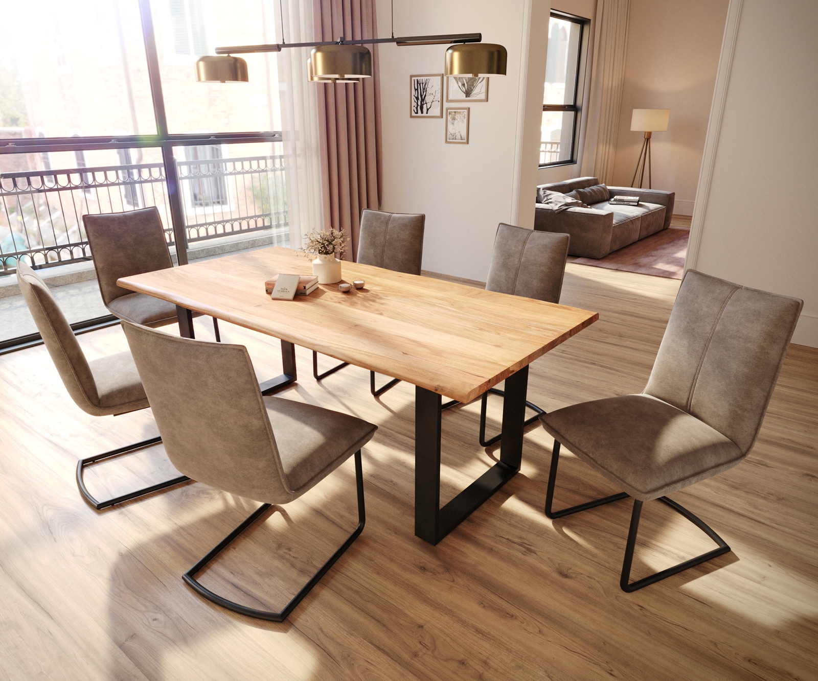 Люлеещ стол Таупе Винтидж Конзолен крак кръгъл Черен  Покет пружина Lelio-Flex 4