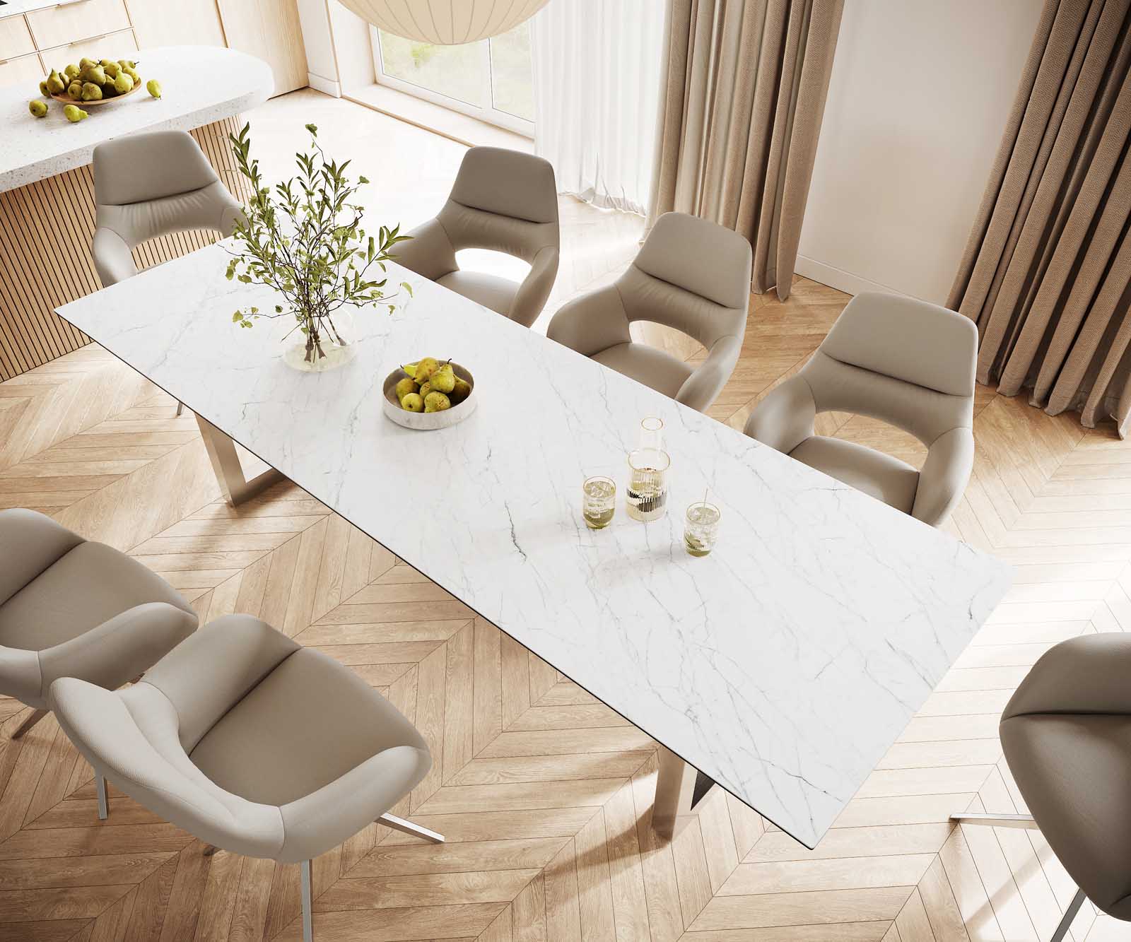 Маса 300x100 Keramik Laminam® Statuarietto Бял Неръждаема стомана Широк профил Edge 3