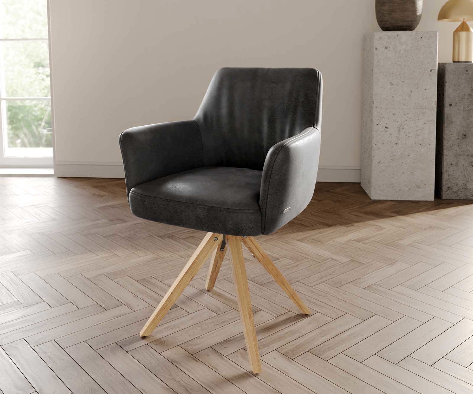 Врътящ се стол с подлакътници Антрацит Винтидж Дървена рамка  Натурал 180° въртящ се Покет пружина Xana-Flex Врътящ се стол с подлакътници Антрацит Винтидж Дървена рамка  Натурал 180° въртящ се Покет пружина Xana-Flex