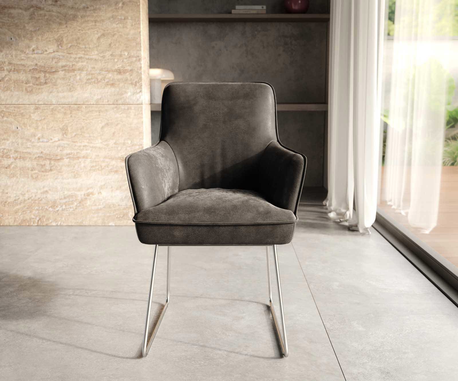 Стол Антрацит Винтидж Извити крака Неръждаема стомана Покет пружина Heira-Flex 1 Стол Антрацит Винтидж Извити крака Неръждаема стомана Покет пружина Heira-Flex 1