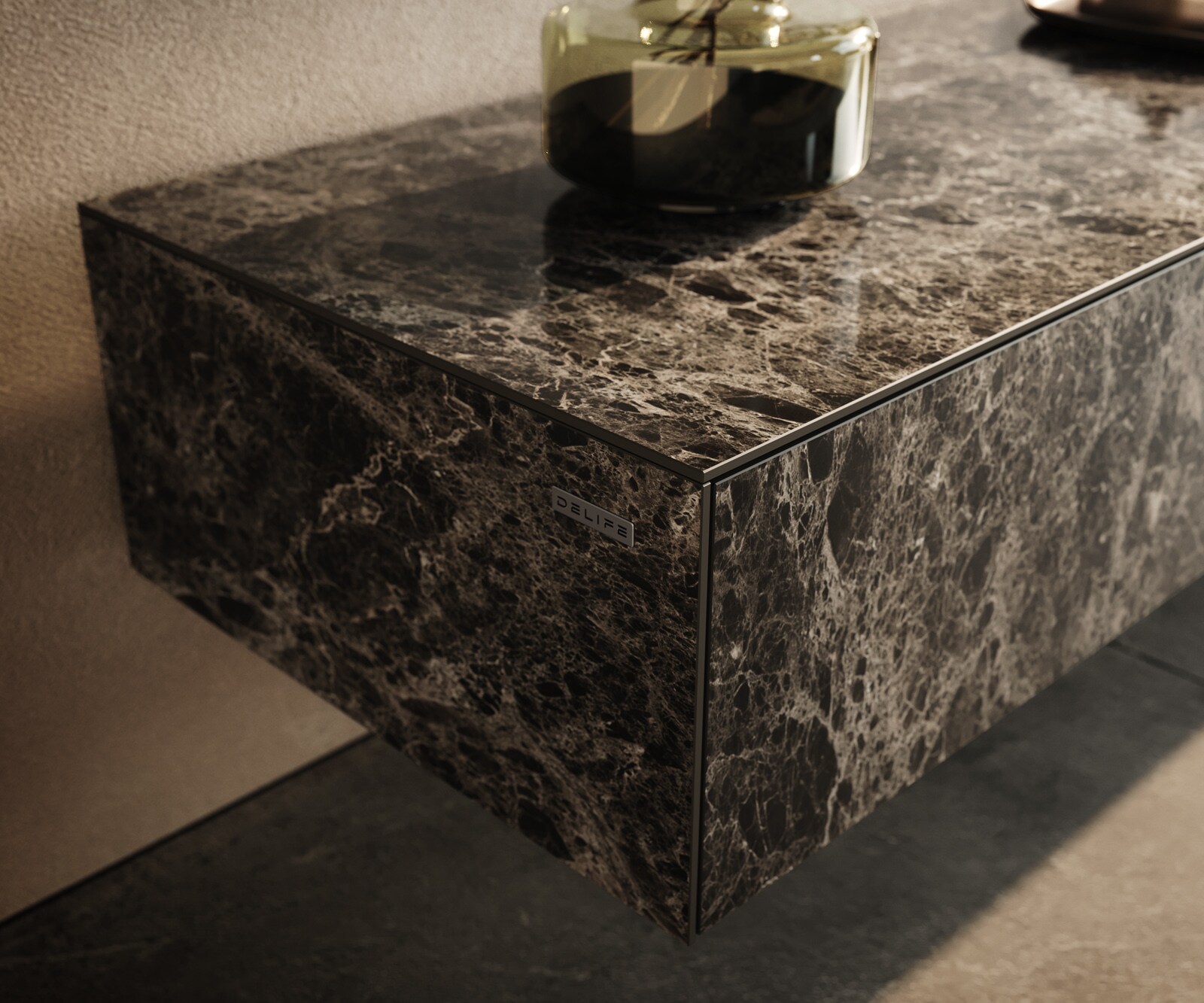Стенен ТВ шкаф Cuor 250 см Керамика Laminam® Emperador Extra Lucidato Тъмно-кафяво 1 врата 1 чекмедже  6