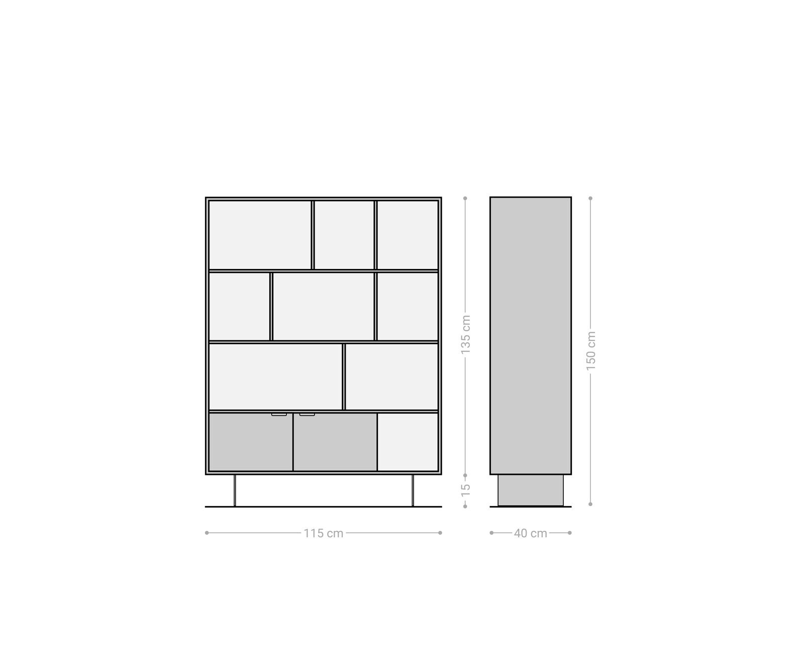Стелаж Teele 115x150 cm естествена акациева шисти 2 врати база плаваща неръждаема стомана 6