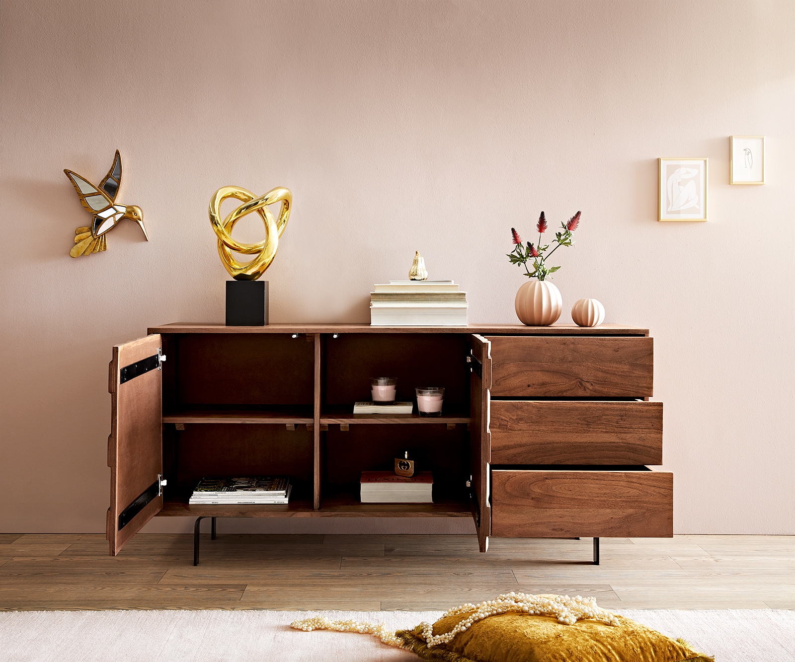 Бюфет 145 cm Акация Кафяв 2 Врати 3 ЧекемеджеОтделения L-Крак Fevo 3 Бюфет 145 cm Акация Кафяв 2 Врати 3 ЧекемеджеОтделения L-Крак Fevo 3