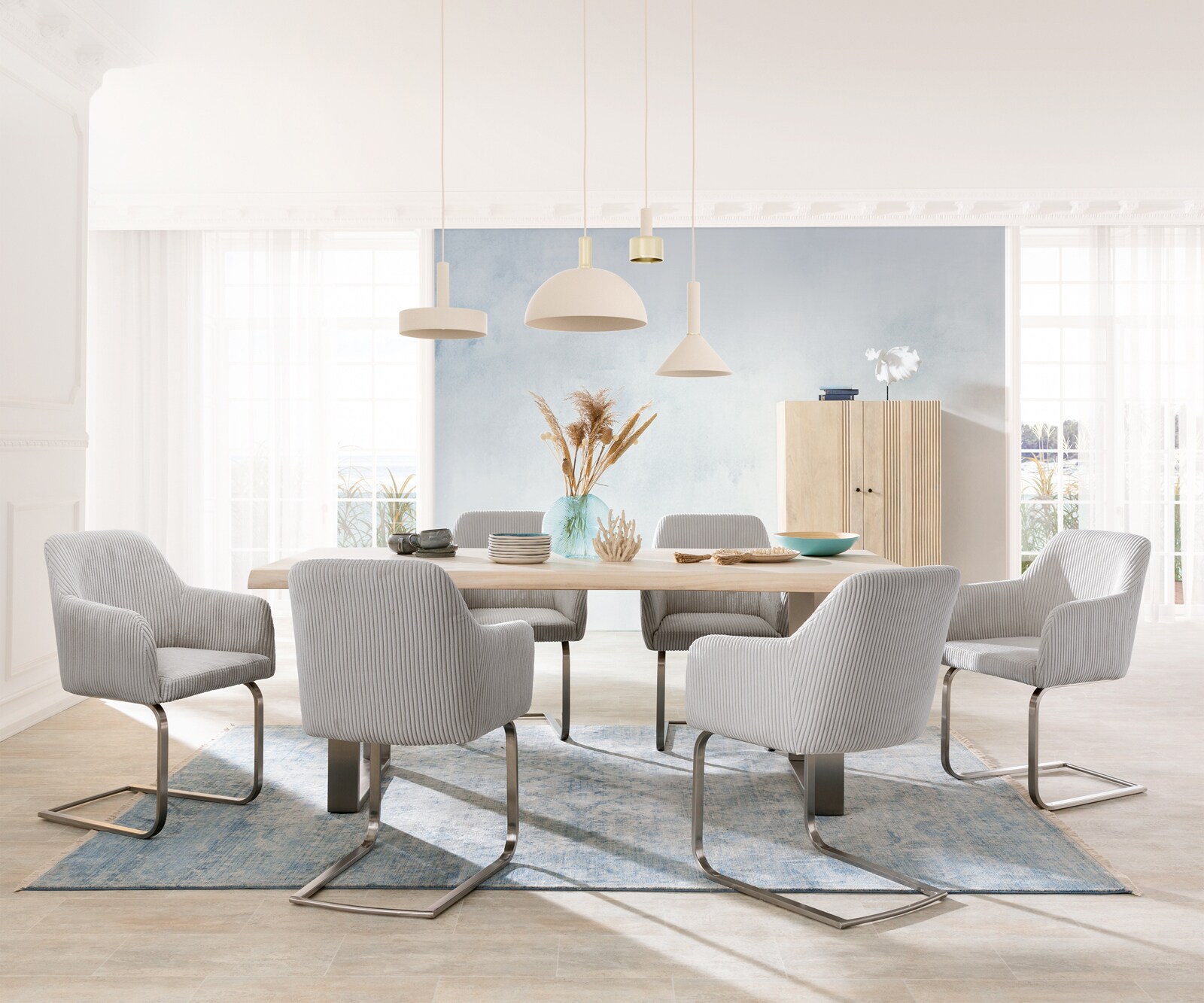 Люлеещ стол Корд Сребристо сив Конзолен крак плосък Неръждаема стомана Greg-Flex 4