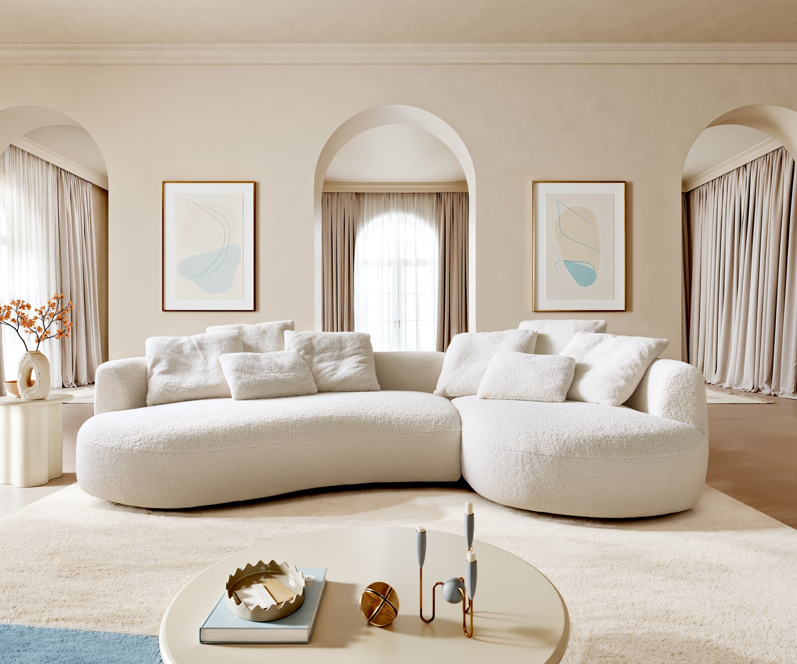 Голям диван Edina 330x170 cm teddy плат бежов 1