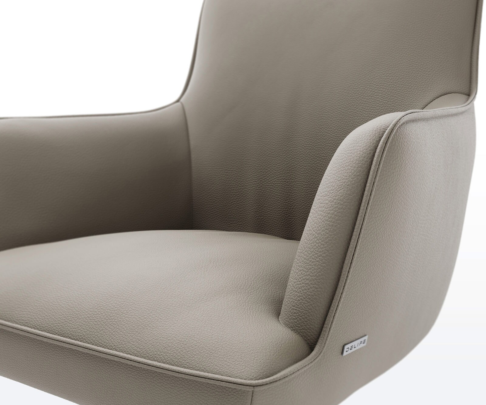 Люлеещ стол с подлакътници Естествена кожа Сиво-Кафяв Конзолен крак кръгъл Неръждаема стомана Покет пружина Heira-Flex 4