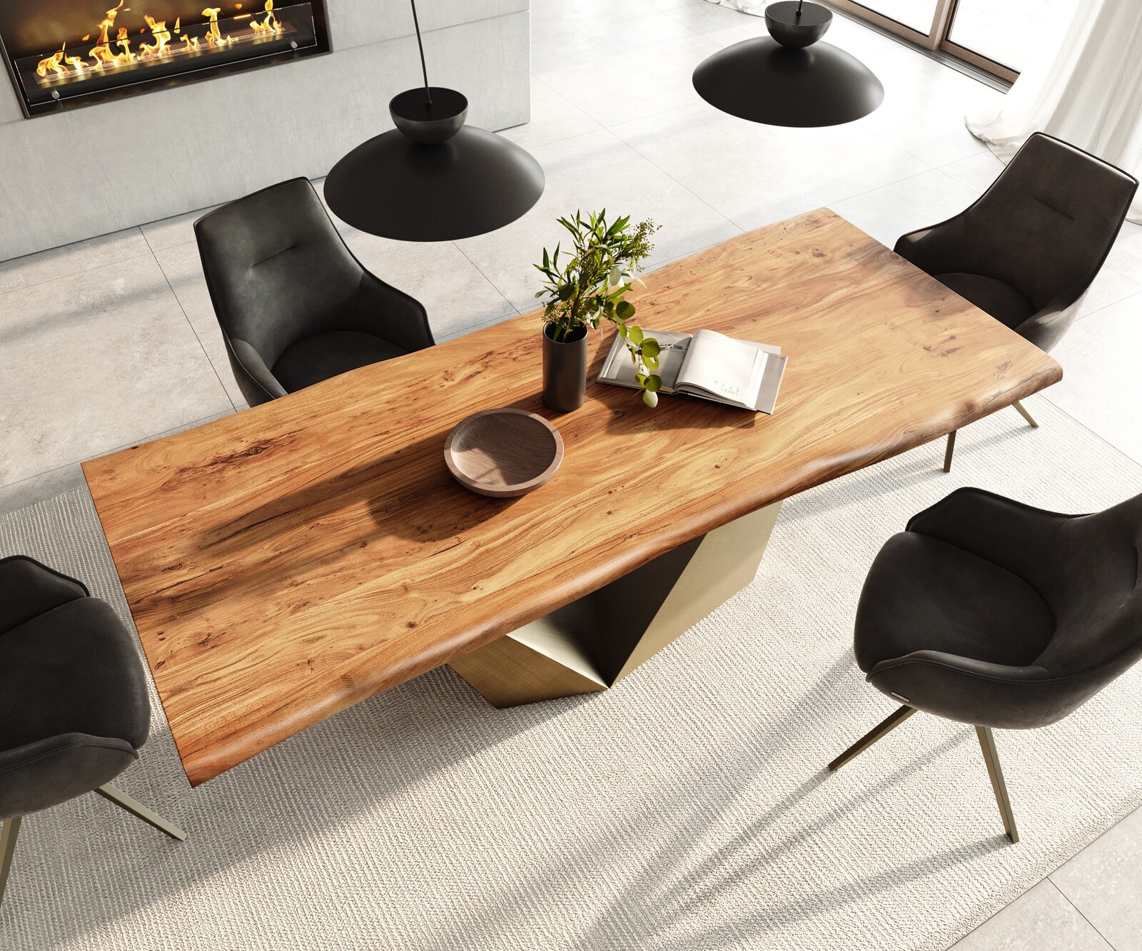 Трапезна маса Edge 240x100 естествена акация Prisma Metallic Gold Live-Edge 3