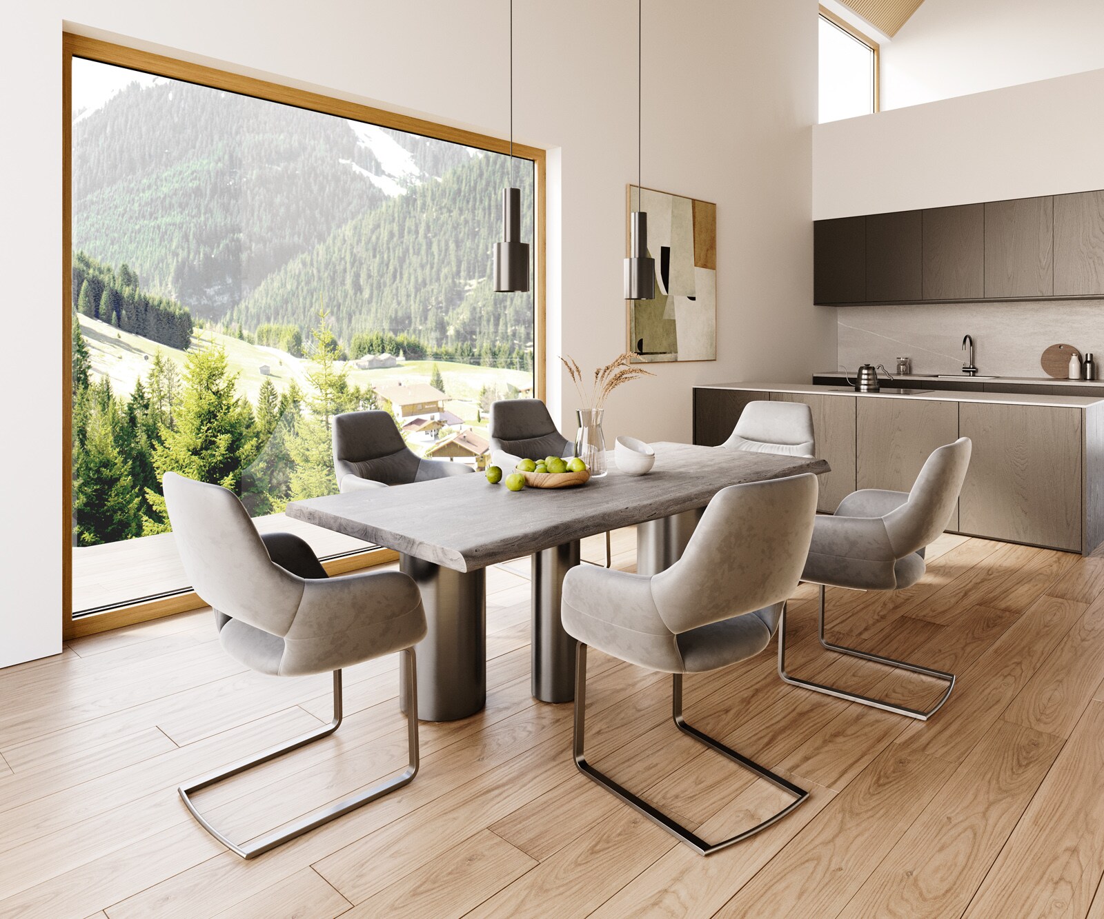 Трапезна маса Edge 220x100 XL акация платина Troa неръждаема стомана графит Live-Edge 6