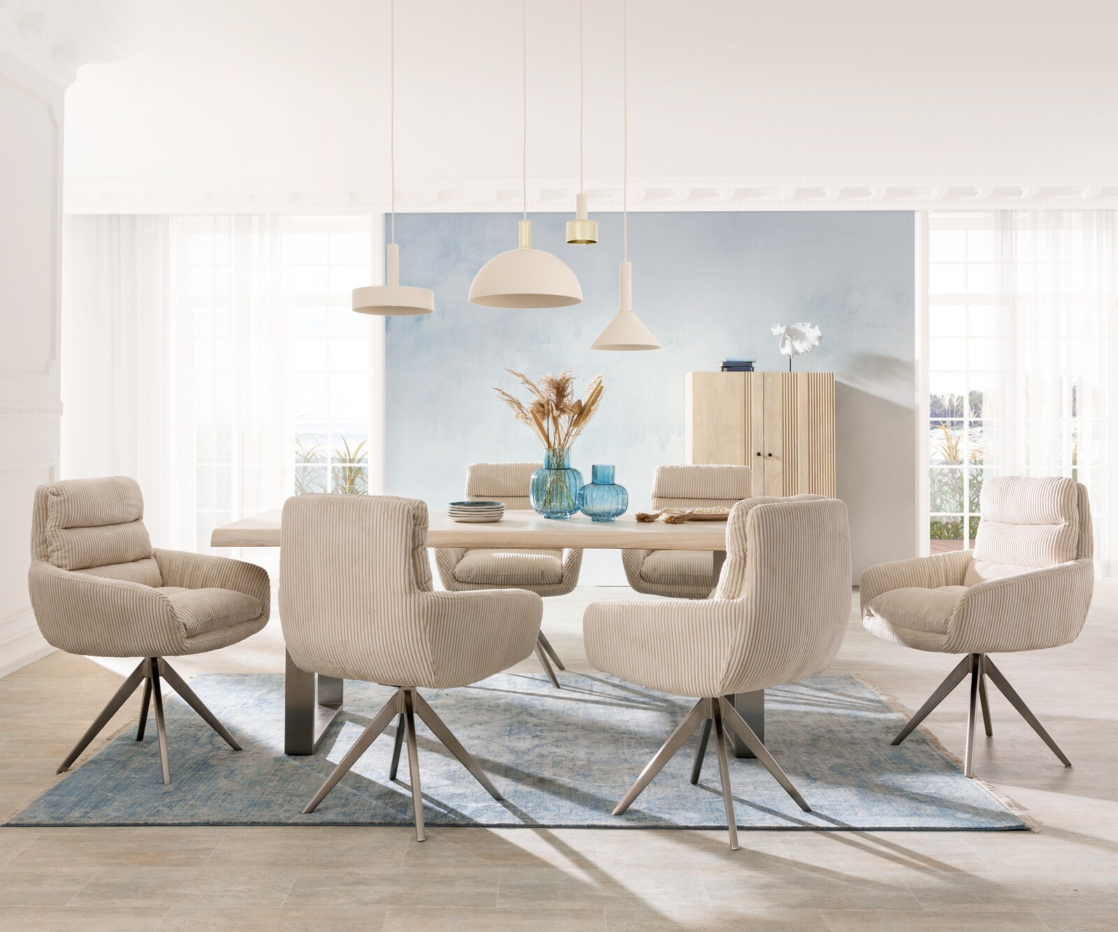 Врътящ се стол с подлакътници Корд Бежов Конус крак  Неръждаема стомана 180° въртящ се Abelia-Flex 3 Врътящ се стол с подлакътници Корд Бежов Конус крак  Неръждаема стомана 180° въртящ се Abelia-Flex 3