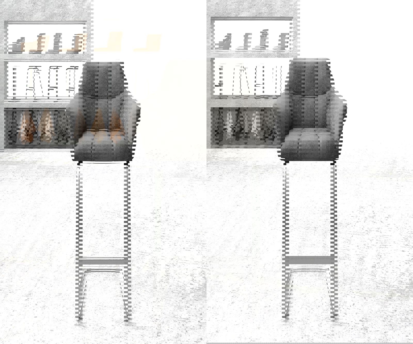 Бар стол Винтидж Сив Конзолен крак плосък Неръждаема стомана Yulo-Flex 1 Бар стол Винтидж Сив Конзолен крак плосък Неръждаема стомана Yulo-Flex 1