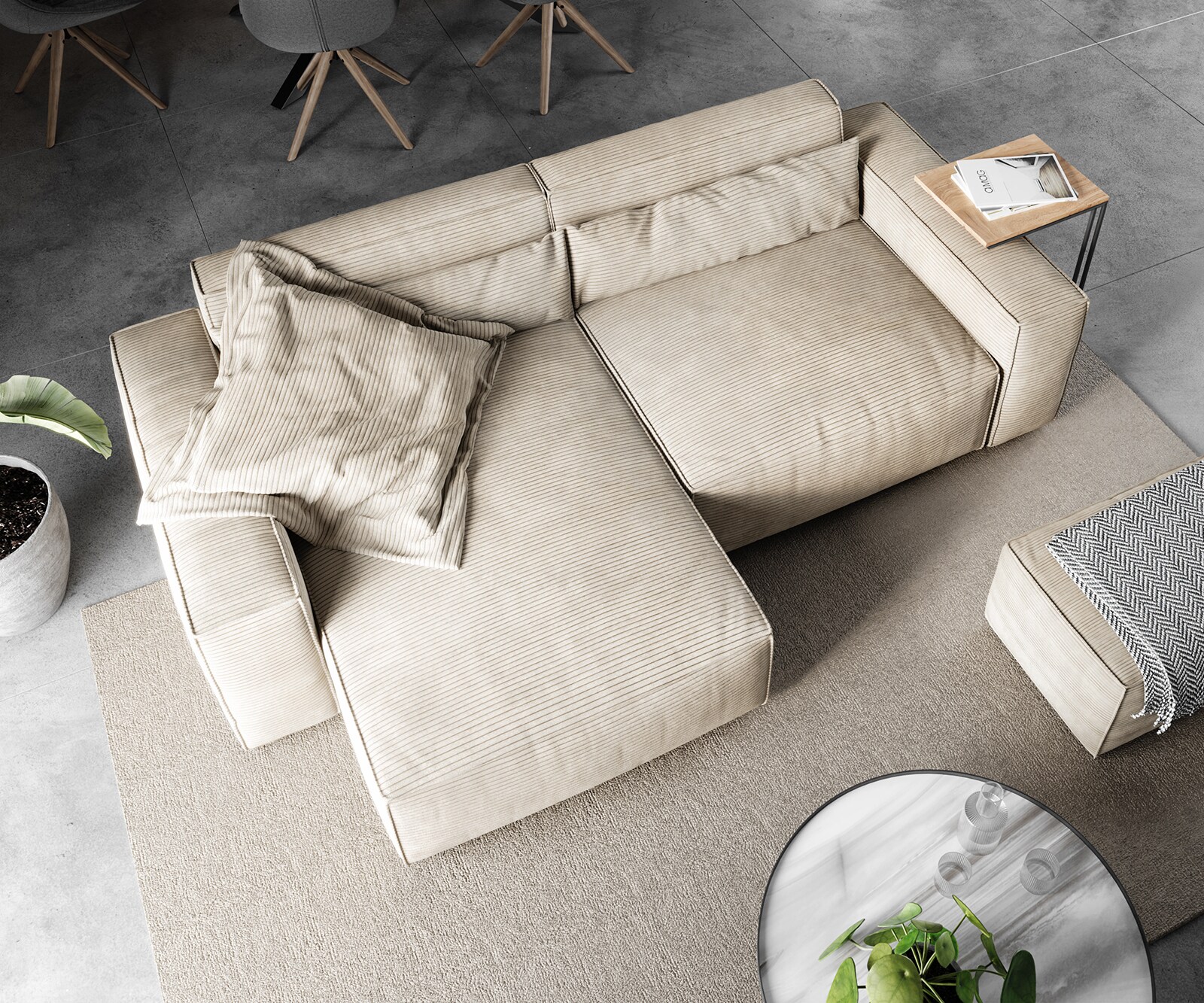 Ъглов диван L 260x160 cm Корд Бежов Варианти лежанка с табуретка Sirpio 4