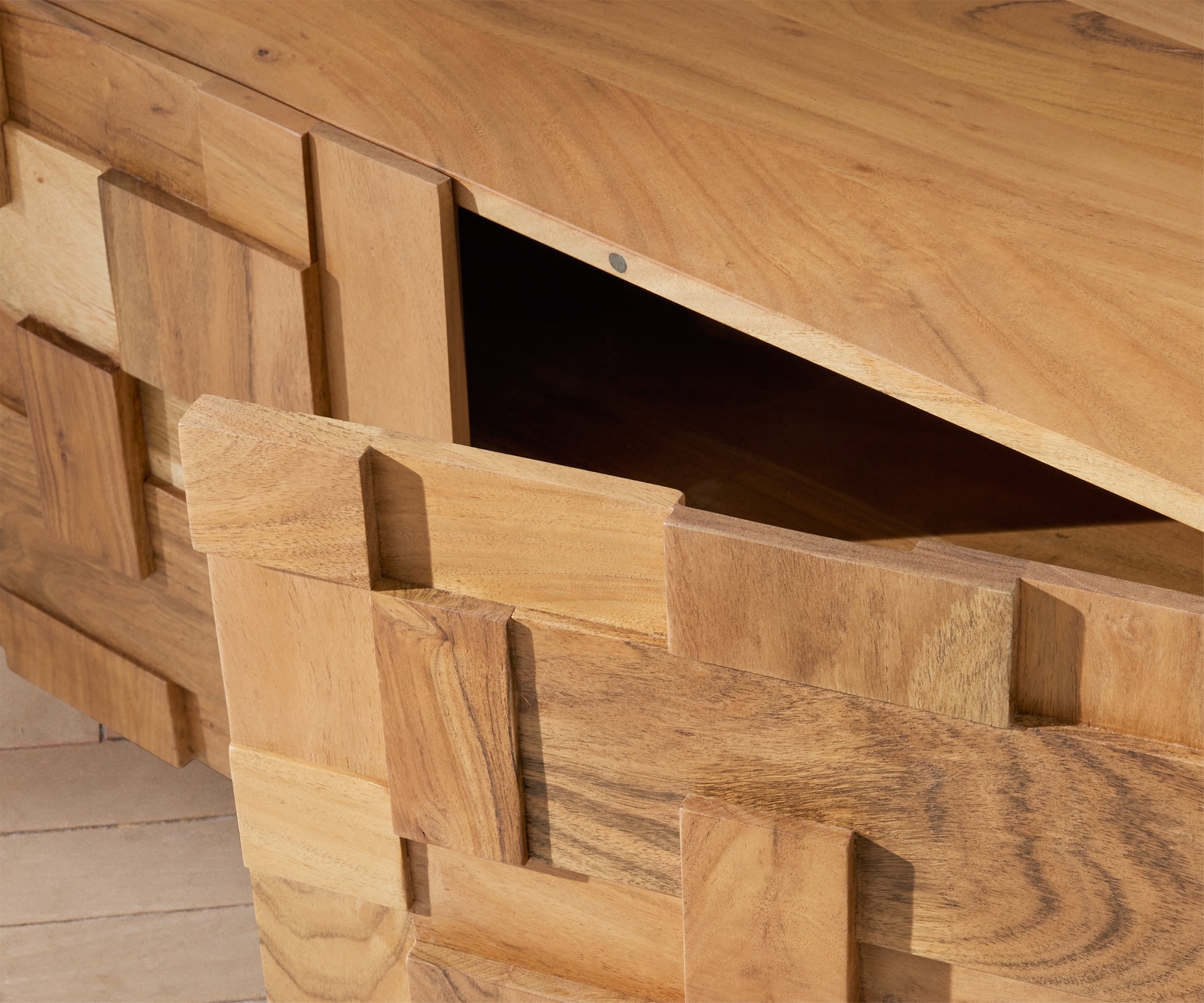 ТВ шкаф 260 cm 4 Врати 2 ЧекемеджеРафтächer Акация Натурал Крак висящ Метал Черен Puzzle 3 ТВ шкаф 260 cm 4 Врати 2 ЧекемеджеРафтächer Акация Натурал Крак висящ Метал Черен Puzzle 3