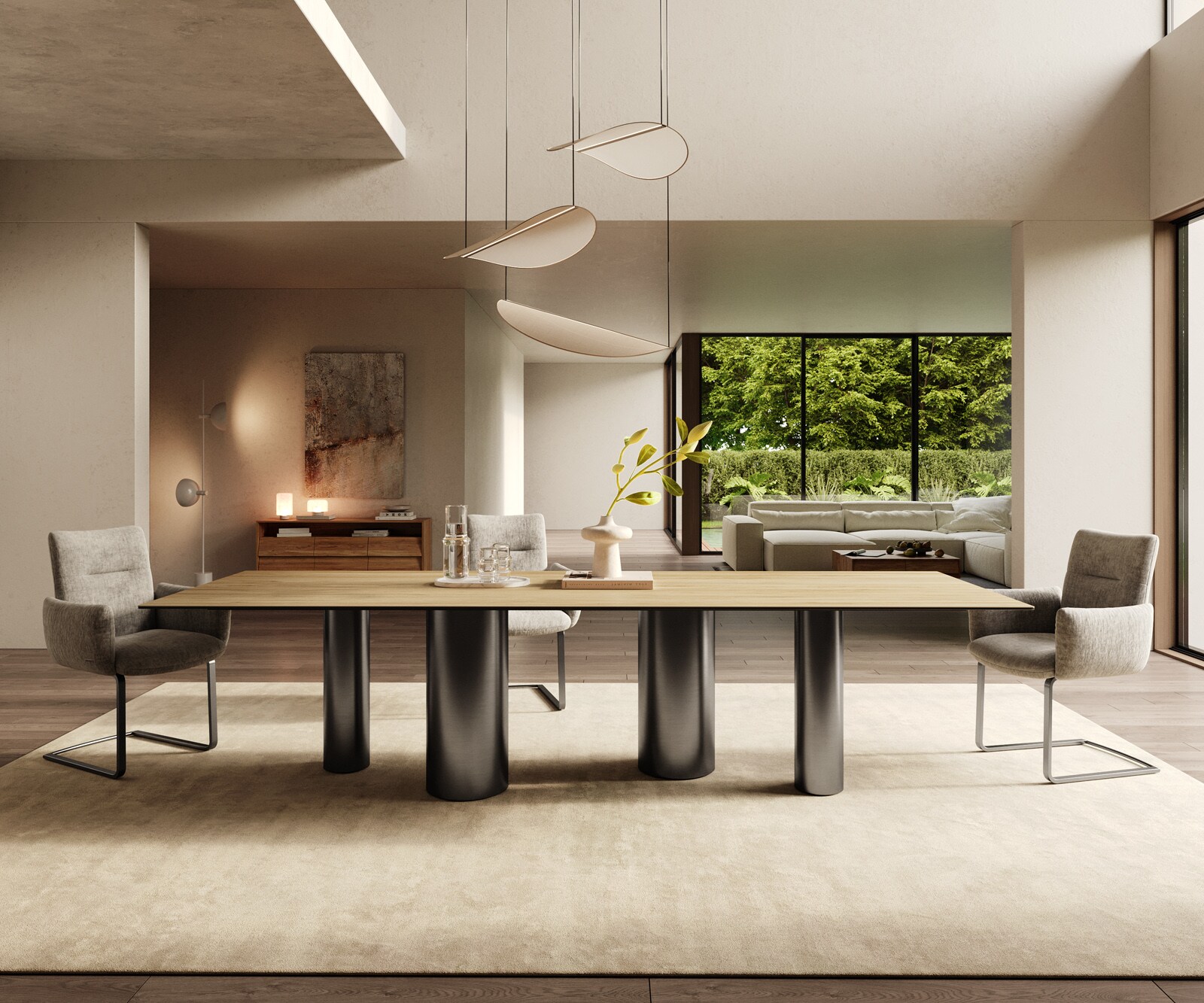 Трапезна маса Edge 300x100, керамика Laminam „®“, цвят „Sabbia“ (дъбов), крака от неръждаема стомана, графит 2