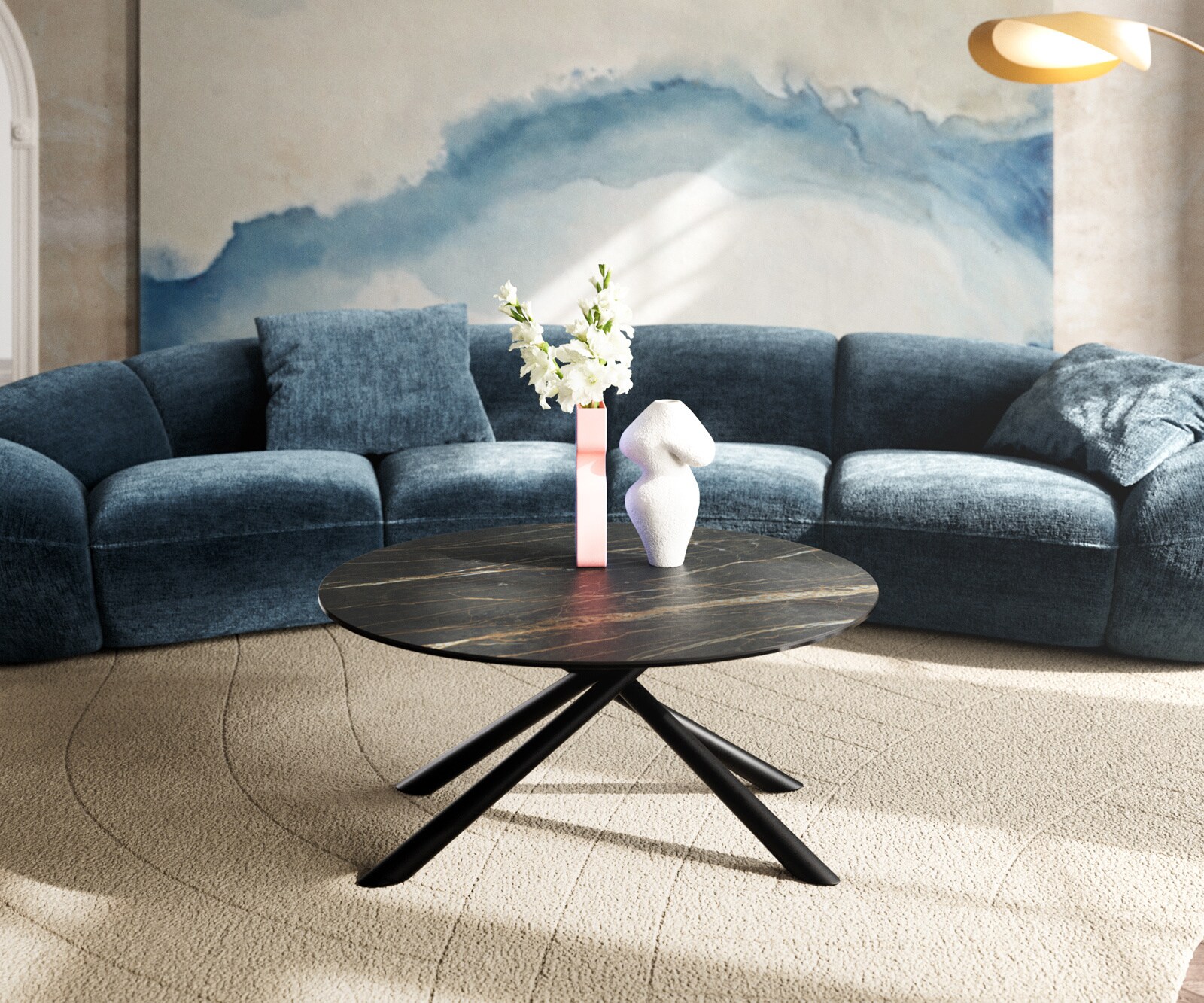 Масичка за кафе Edge Round 90x90 cm Ceramic Laminam® Noir Desir Brown Sarity Metal Black 2