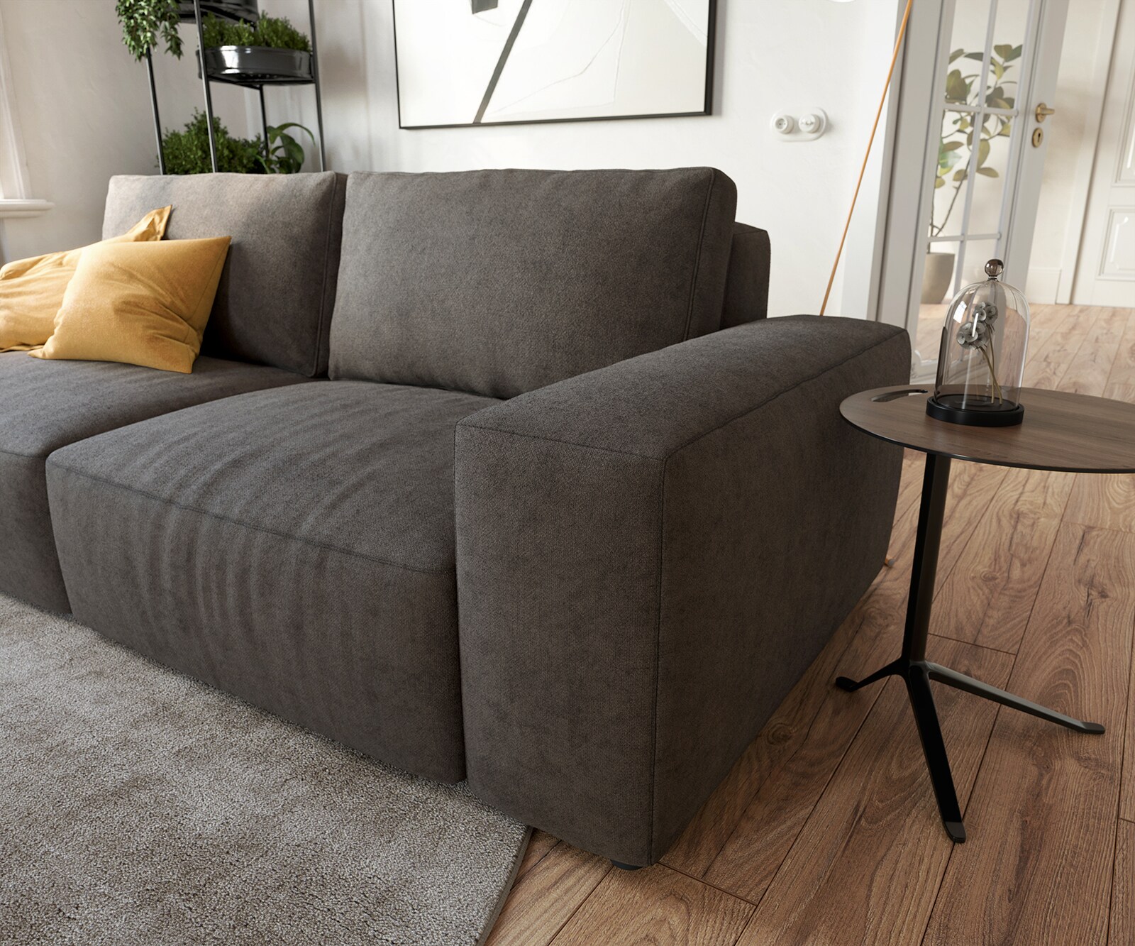 Голям диван Lanzo L 230x95 см, Дамаска Микрофибър, Каки-Кафяв  3