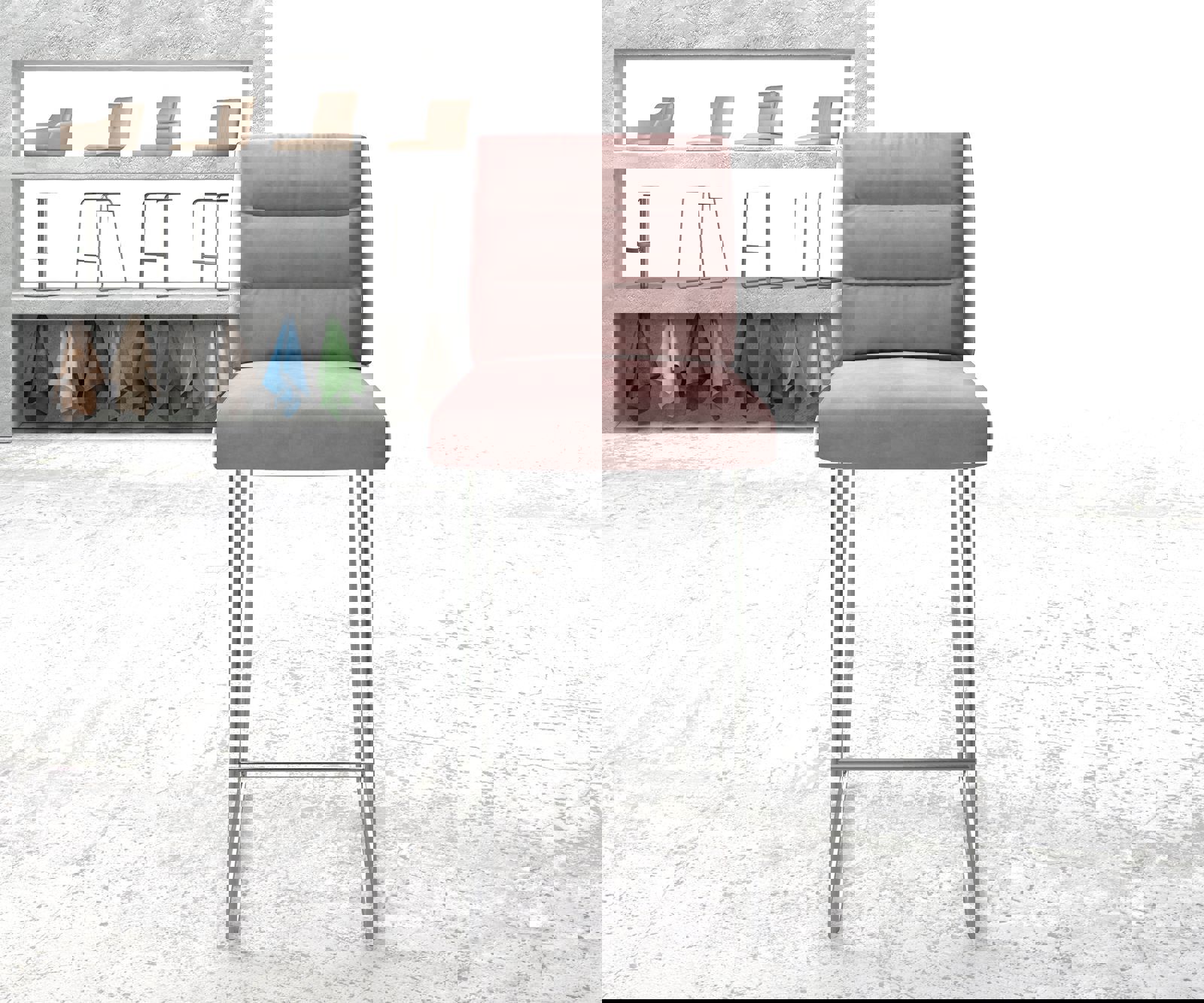 Барстол Pela-Flex кадифена роза основа от неръждаема стомана 2