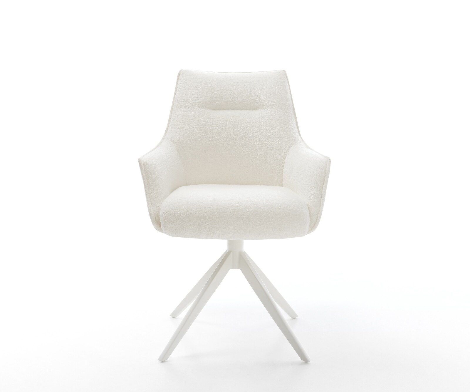 Въртящ се стол Alja-Flex с подлакътници Bouclé Soft Бежово Кръстосана рамка широка Бяло 360° въртене Люлееща се функция Ядро от джобни пружини 2