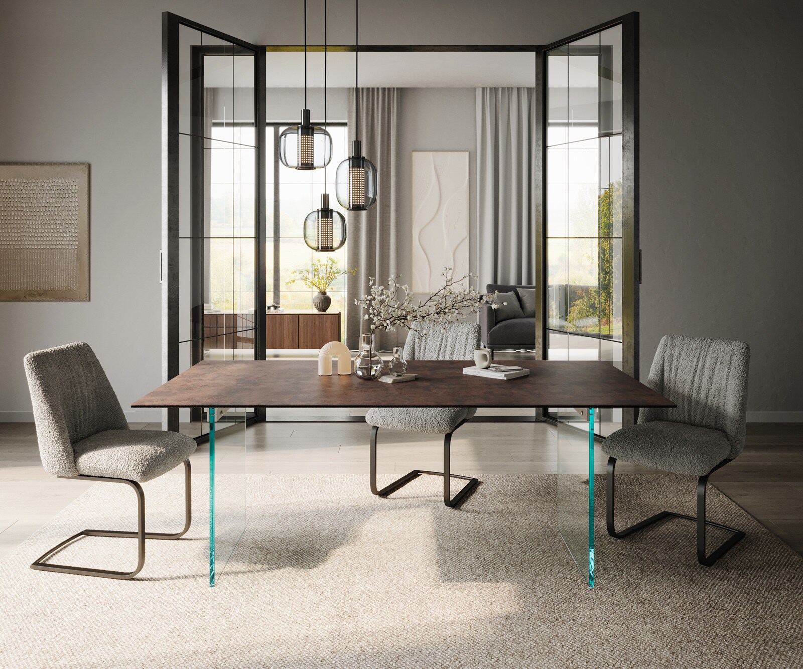 Трапезна маса Edge 200x100 стъкло антично кафява рамка стъкло 2