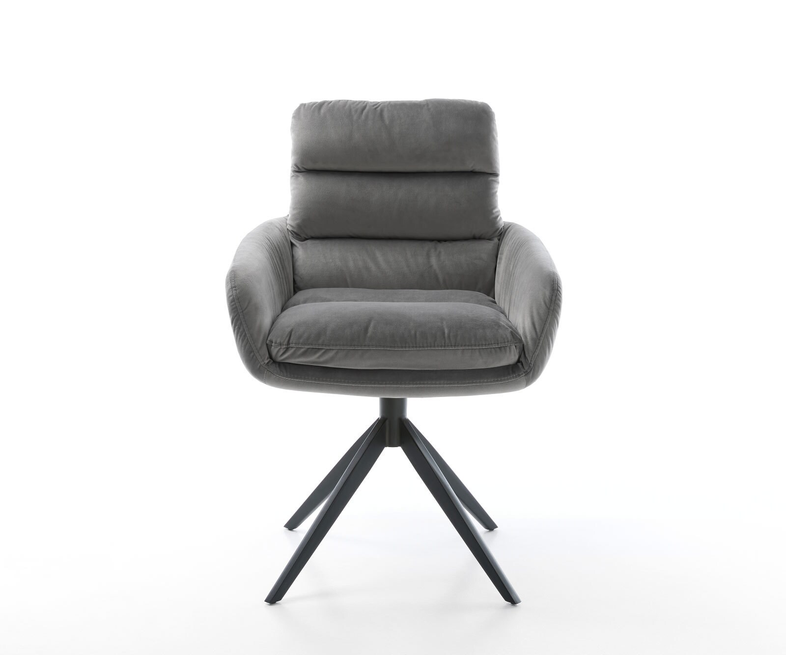 Врътящ се стол с подлакътници Кадифе Сив Конус крак плосък Черен 360° въртящ се Abelia-Flex 2