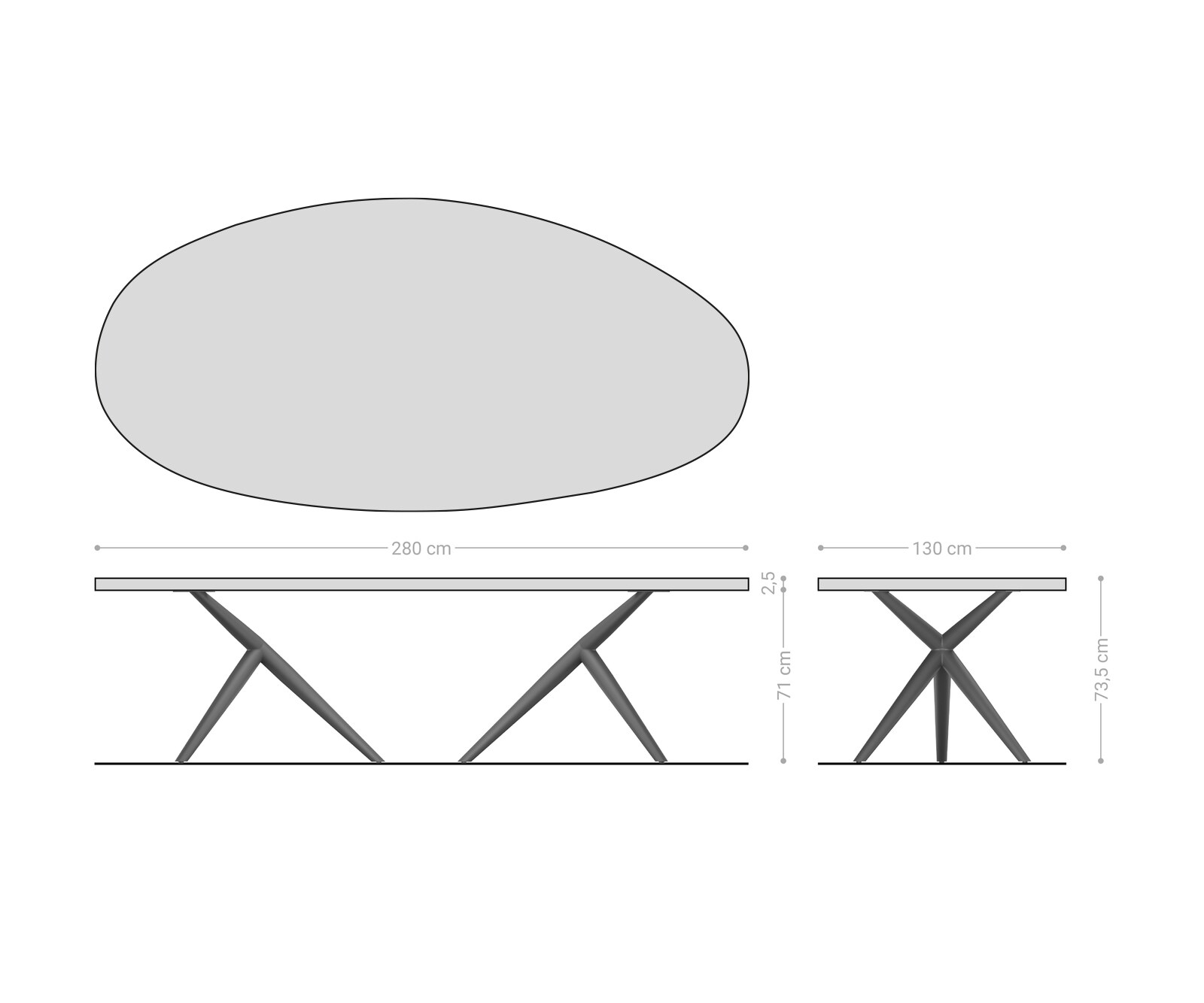 Трапезна маса Edge Oval 280x130x2,5, естествен дъб Estelar, кръгла, метална, черна, Flow-Edge 5