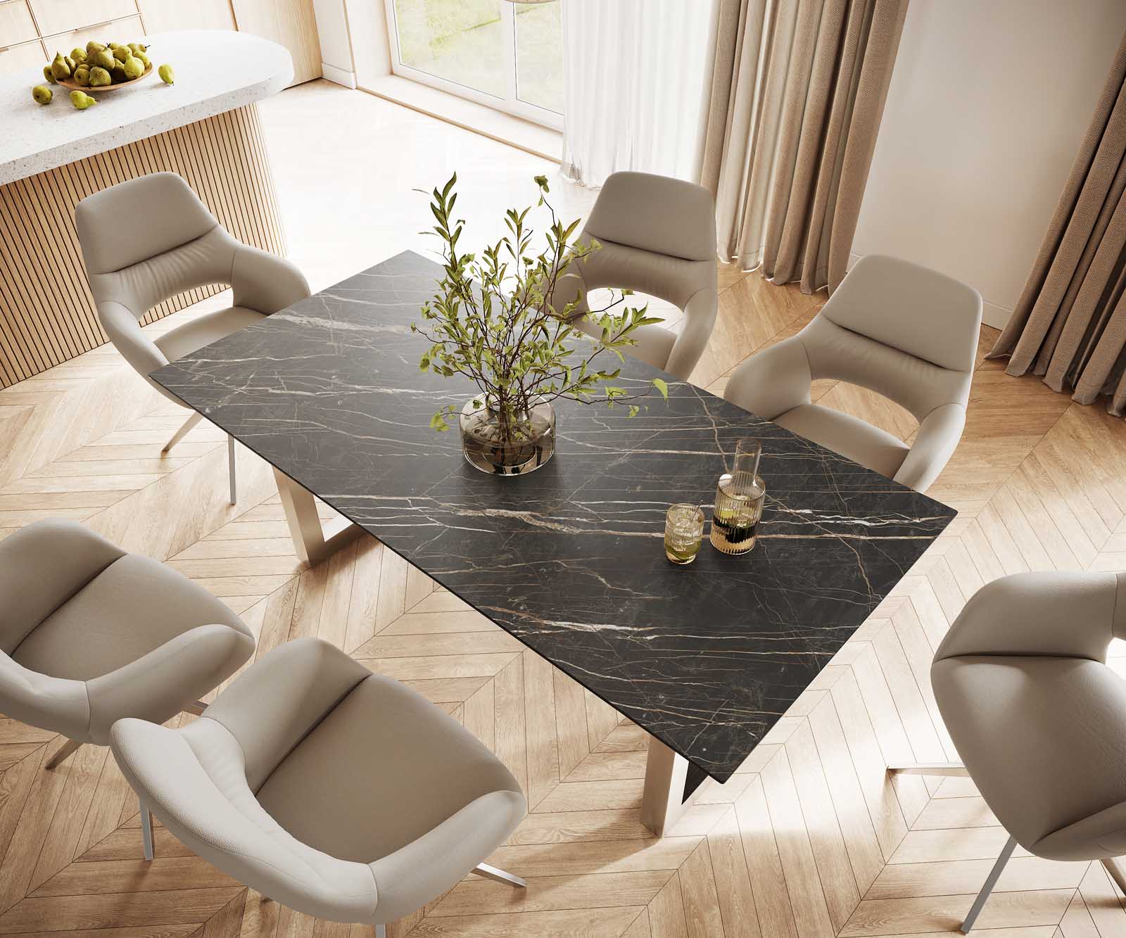Маса 200x100 Keramik Laminam® Noir Desir Кафяв Неръждаема стомана Широк профил Edge 3