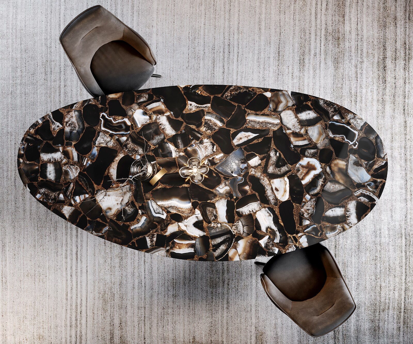 Трапезна маса Edge Oval 280x130, керамика Iris FMG Agatablack, Zenthara с остри ръбове, метал, черна 6