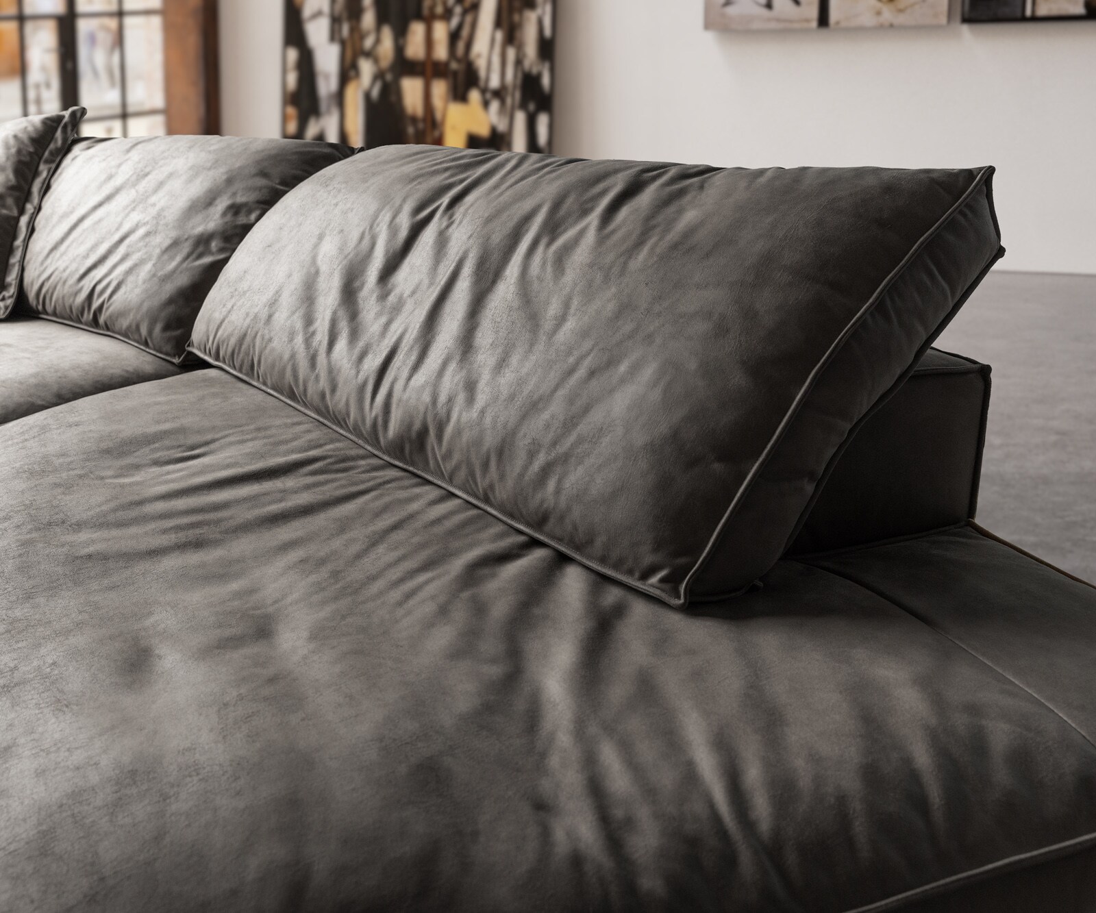 Голям диван Snoosh 400x150 cm микрофибър черен реколта Recamiere дясно 5