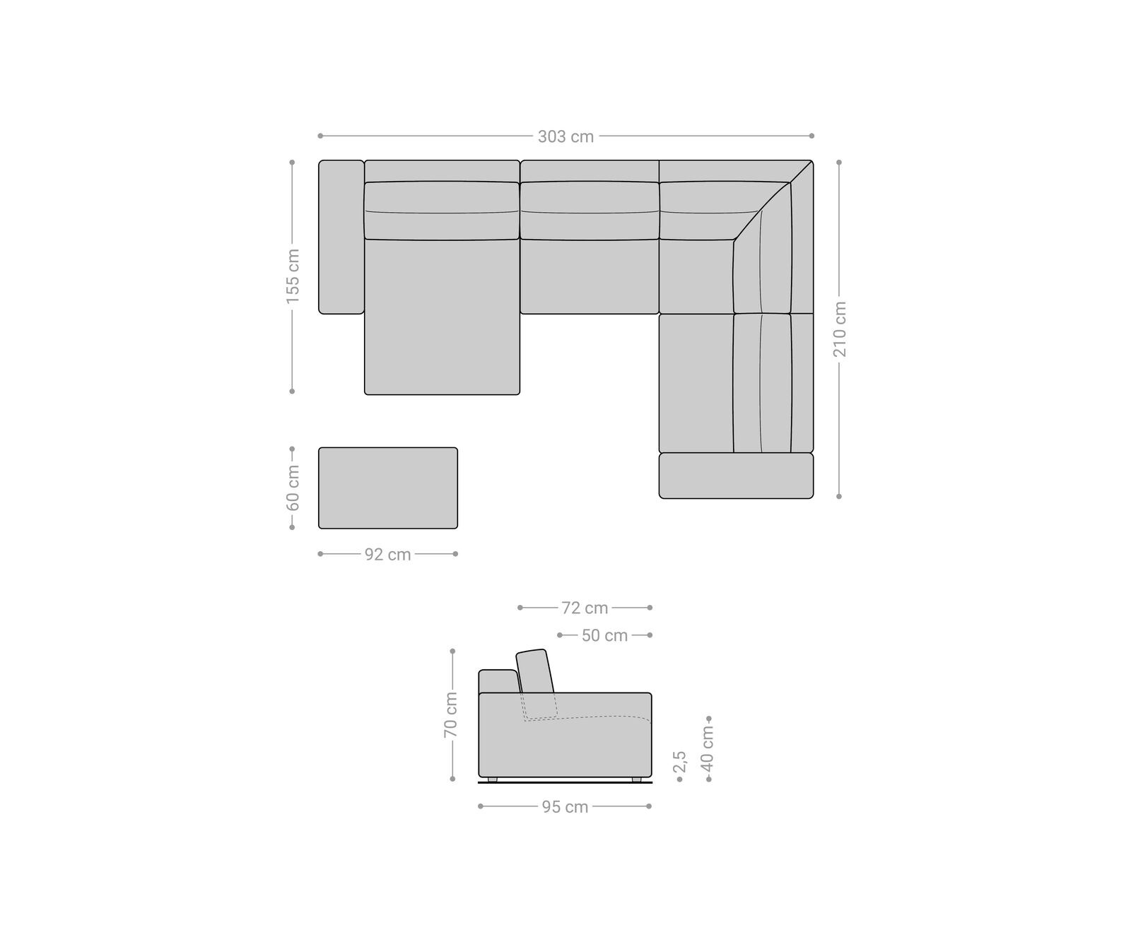 Холна гарнитура Lanzo 300x210 см микрофибър каки кафяво Рекамиер променлив с осман 5