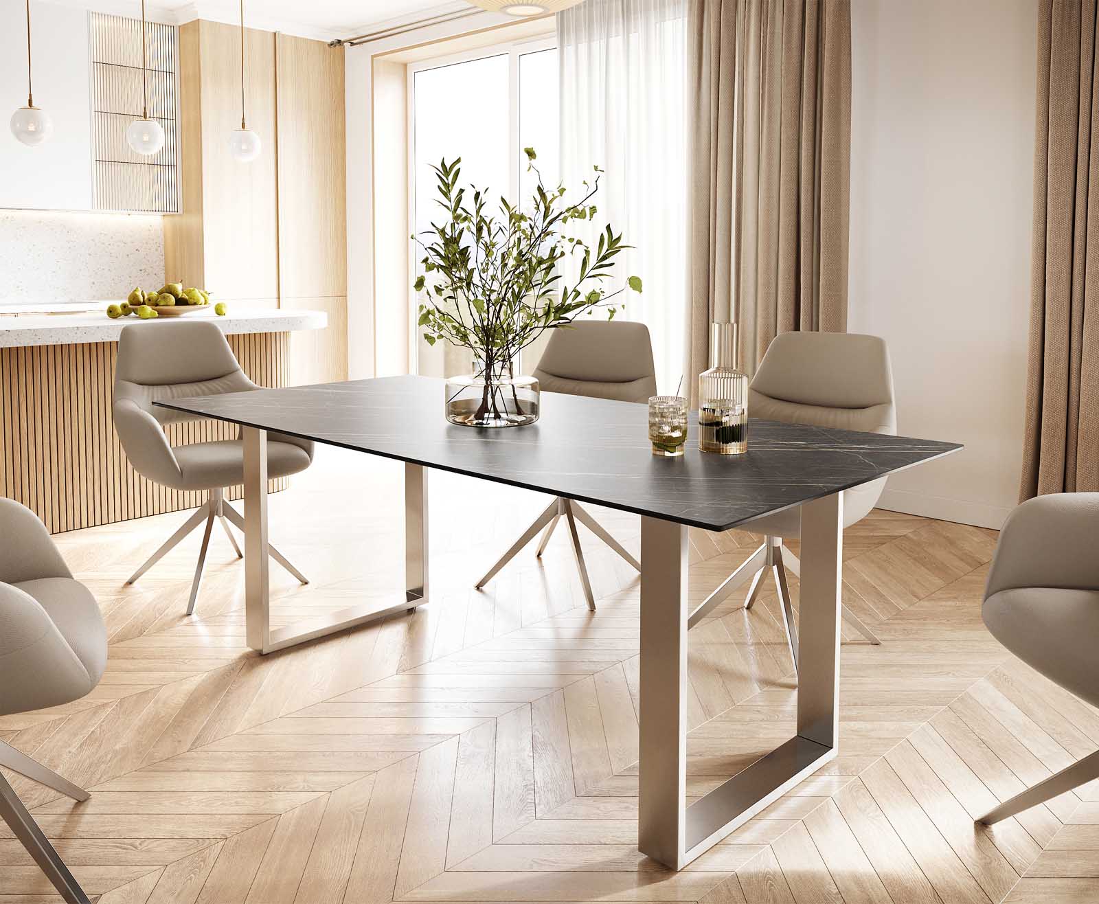 Маса 200x100 Keramik Laminam® Noir Desir Кафяв Неръждаема стомана Тесен профил Edge