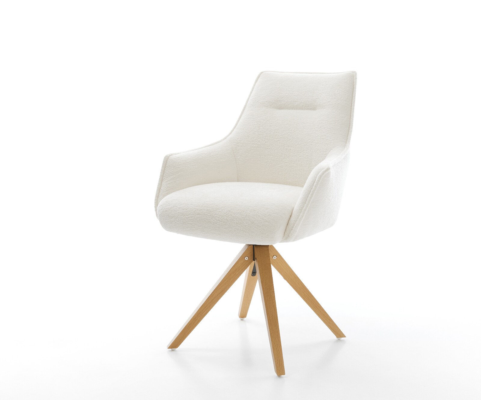 Въртящ се стол Alja-Flex с подлакътници Bouclé Soft Beige Дървена рамка ъглова естествена 180° въртене Ядро от джобни пружини